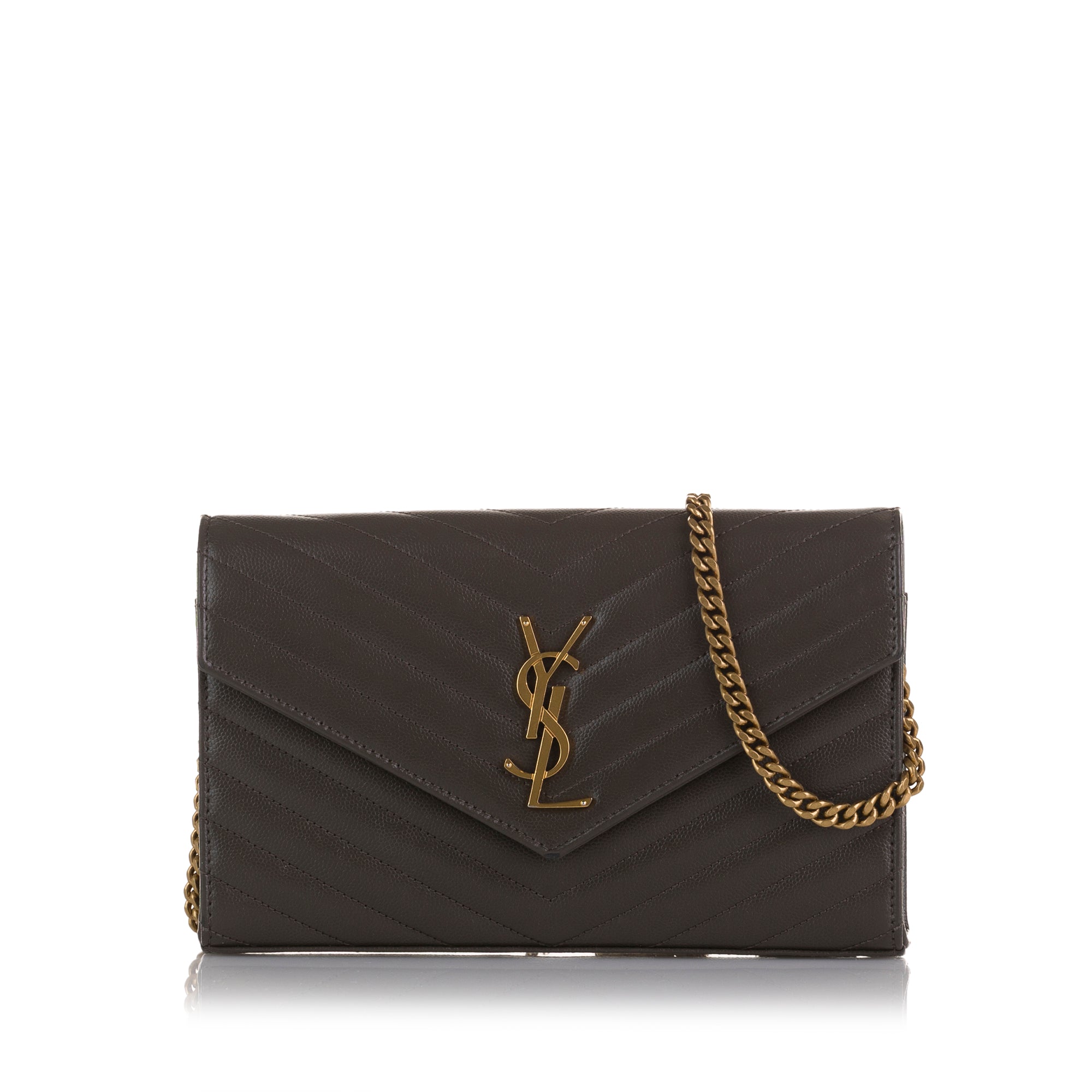 SAINT LAURENT *Saint Laurent Cassandra Envelope Grain de Poudre Crossbody Bag in Dark Gray - Vault 55