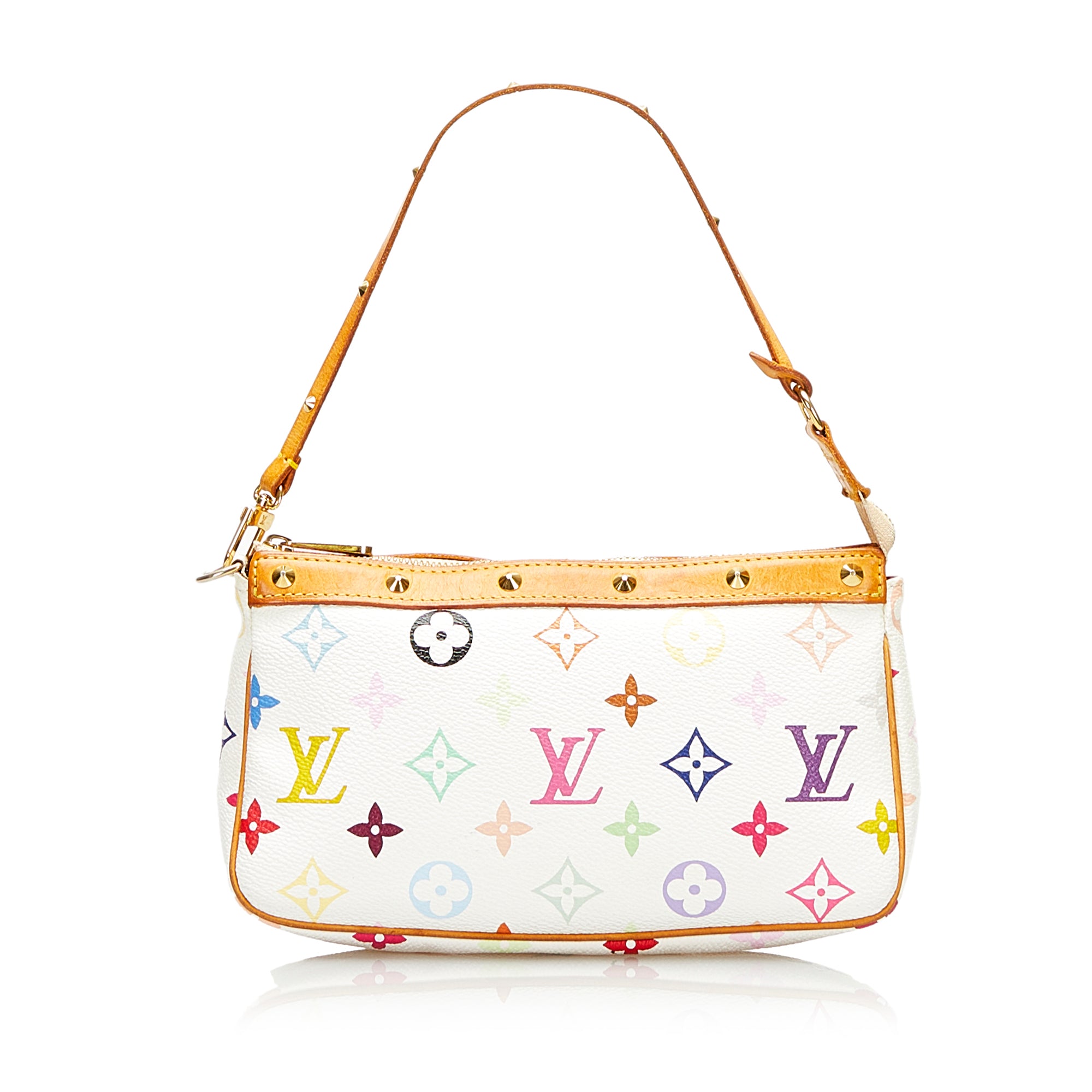 Louis Vuitton LV White Multicolore Monogram Pochette Accessories Bag w.  Studs