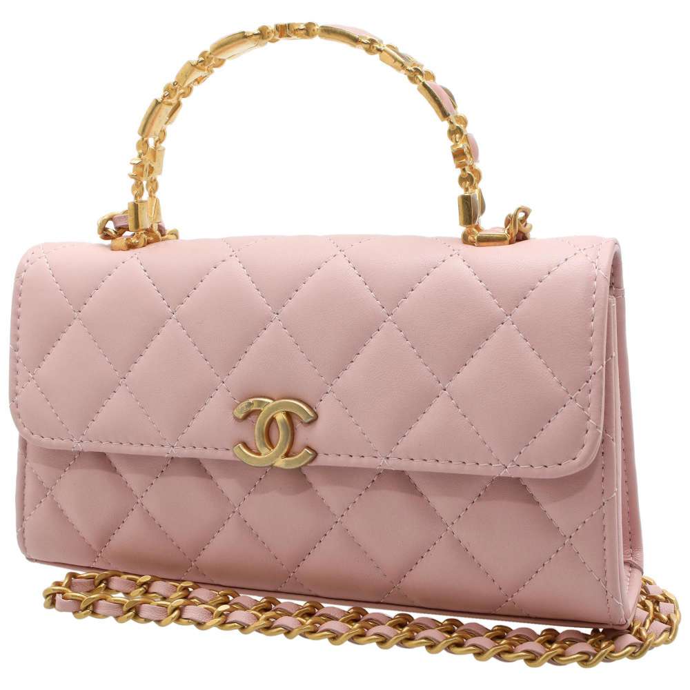 Pink chanel bag with handle Clearance