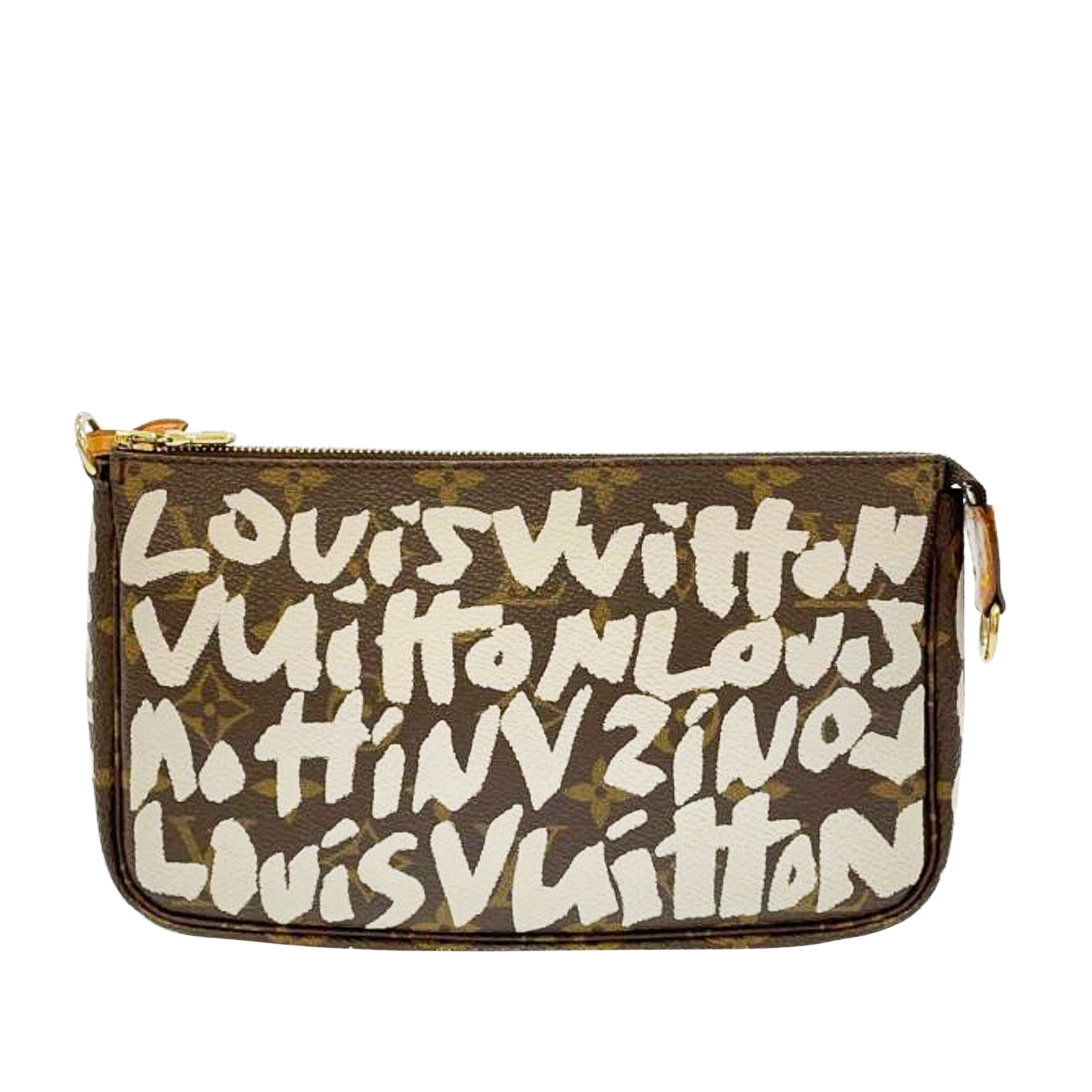Louis Vuitton Ebene and Beige Monogram Graffiti Coated Canvas Pochette Gold Hardware, 2001, Womens Handbag