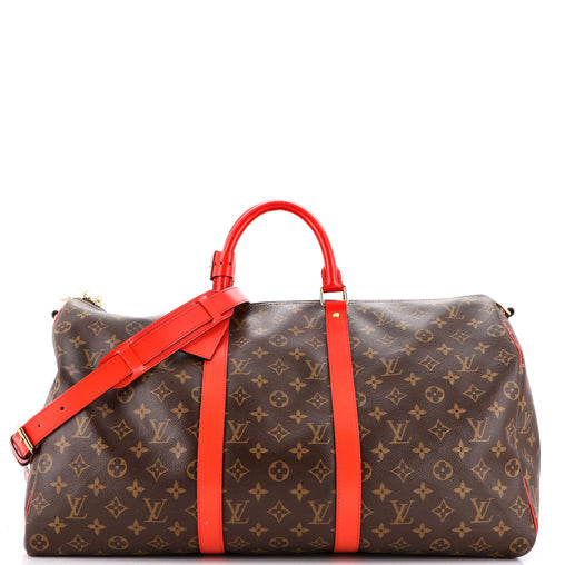 LOUIS VUITTON Louis Vuitton Keepall 50 Bandouliere Monogram with Red Coquelicot Trim - Vault 55