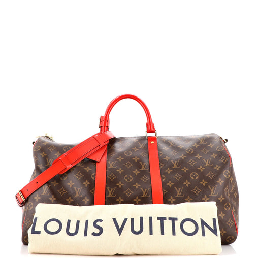 Louis Vuitton Keepall 50 Bandouliere Limited Edition Monogram with Red Coquelicot Trim - Vault 55 | Authentic Preowned Luxury