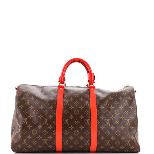 LOUIS VUITTON Louis Vuitton Keepall 50 Bandouliere Monogram with Red Coquelicot Trim - Vault 55