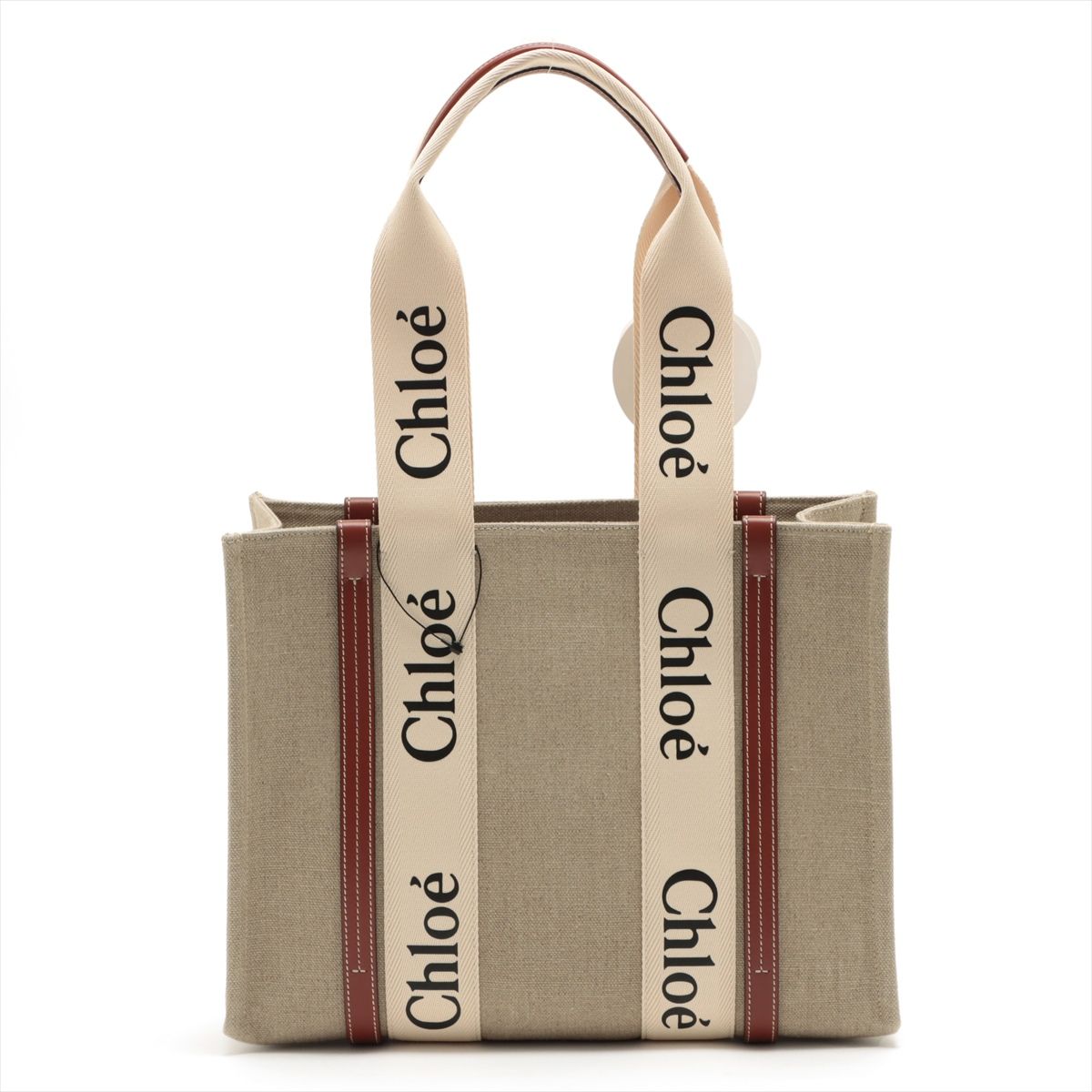 CHLOE Chloe Woody Tote Bag Medium in Brown Leather & Linen - Vault 55