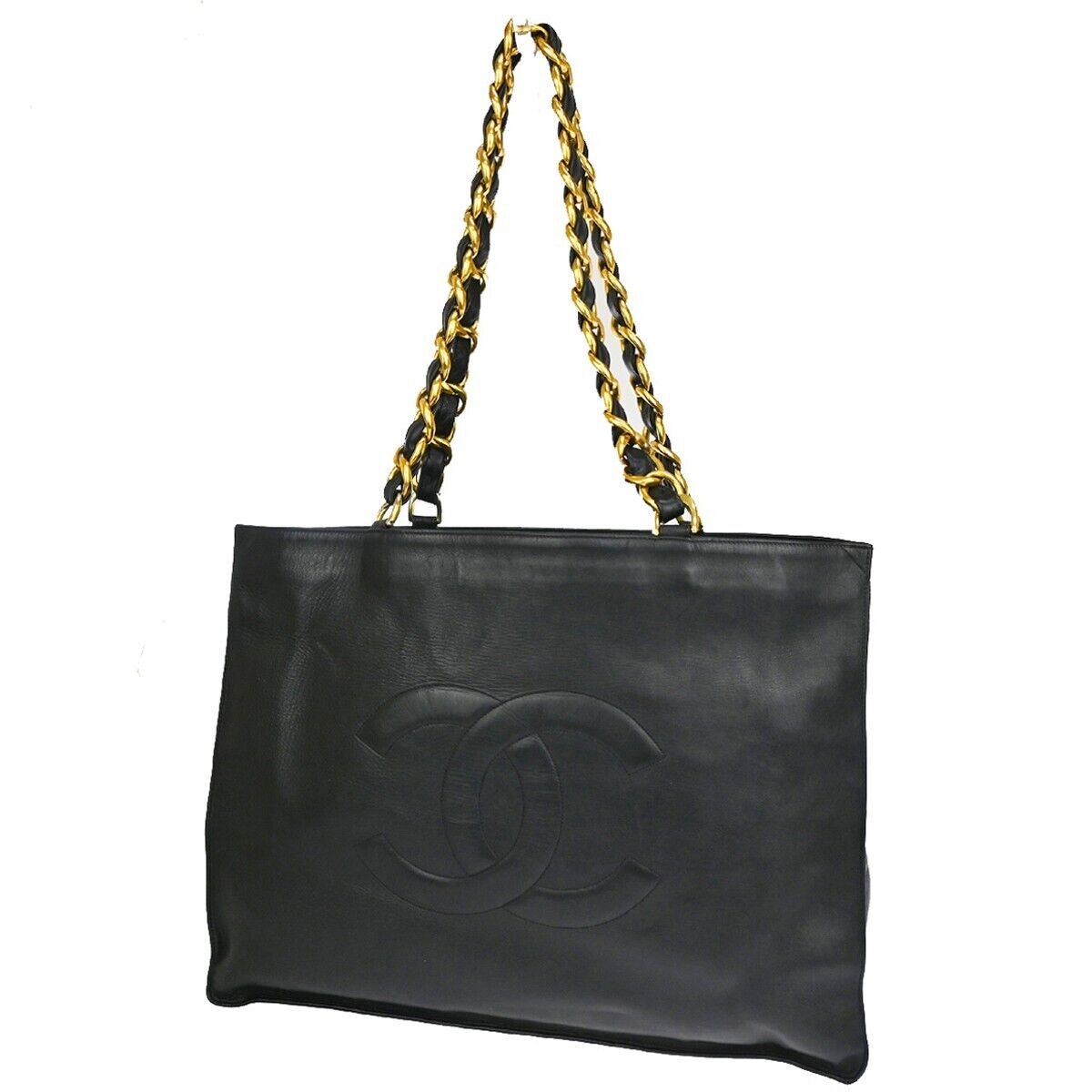 CHANEL Chanel Vintage CC Tote in Black Lambskin w/Chunky Chain - Vault 55