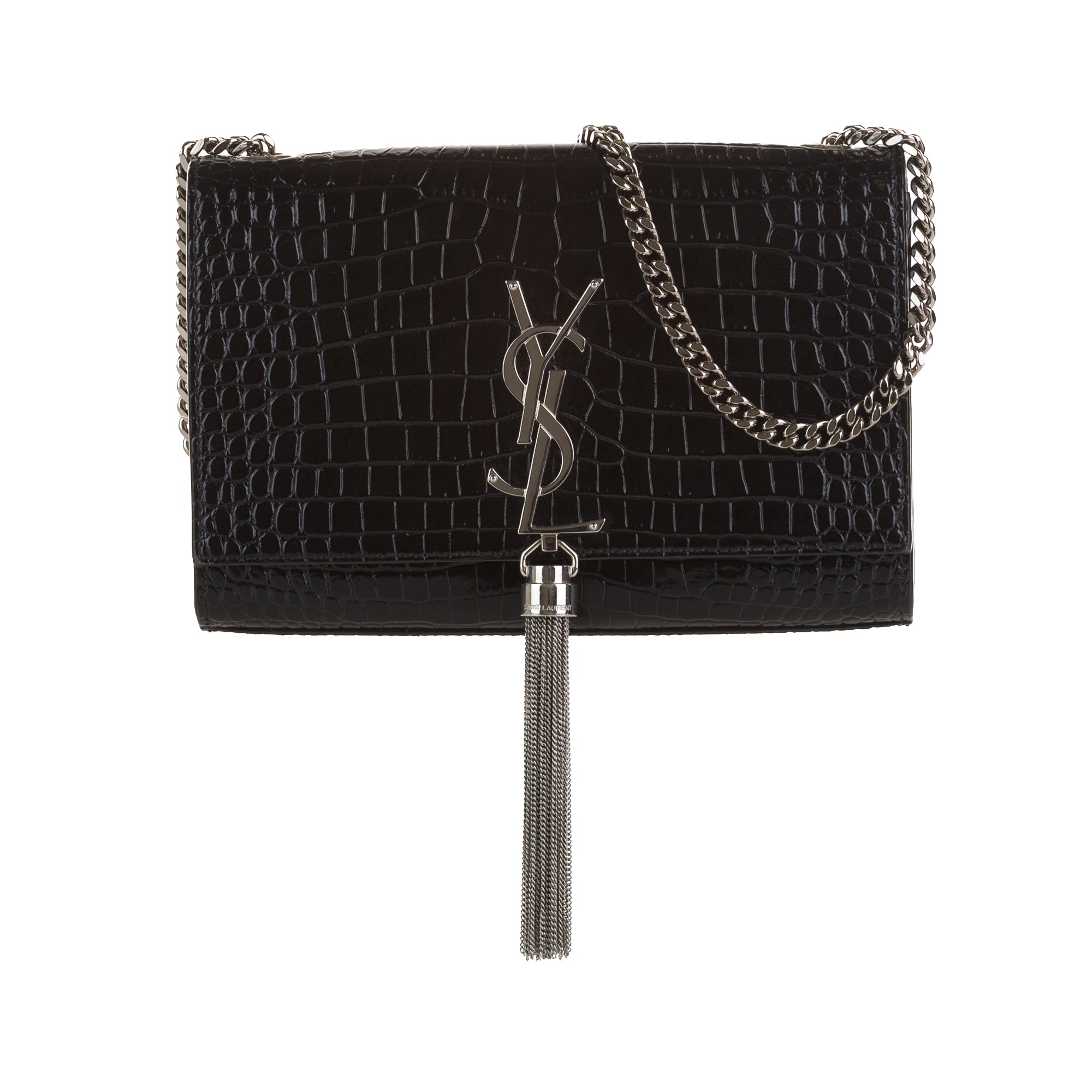 SAINT LAURENT Saint Laurent Monogram Kate Small Tassel Bag Black Croc - Vault 55