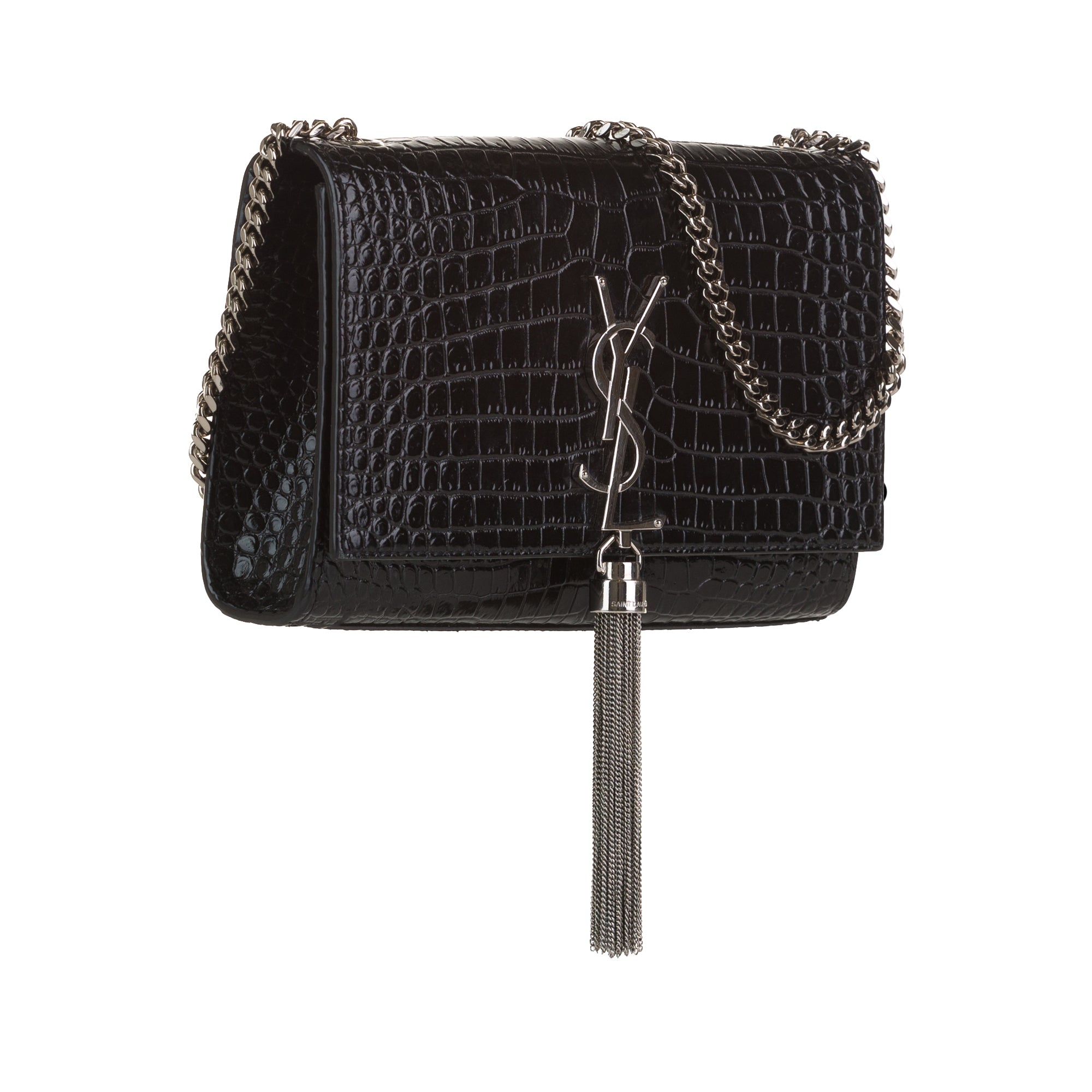 SAINT LAURENT Saint Laurent Monogram Kate Small Tassel Bag Black Croc - Vault 55