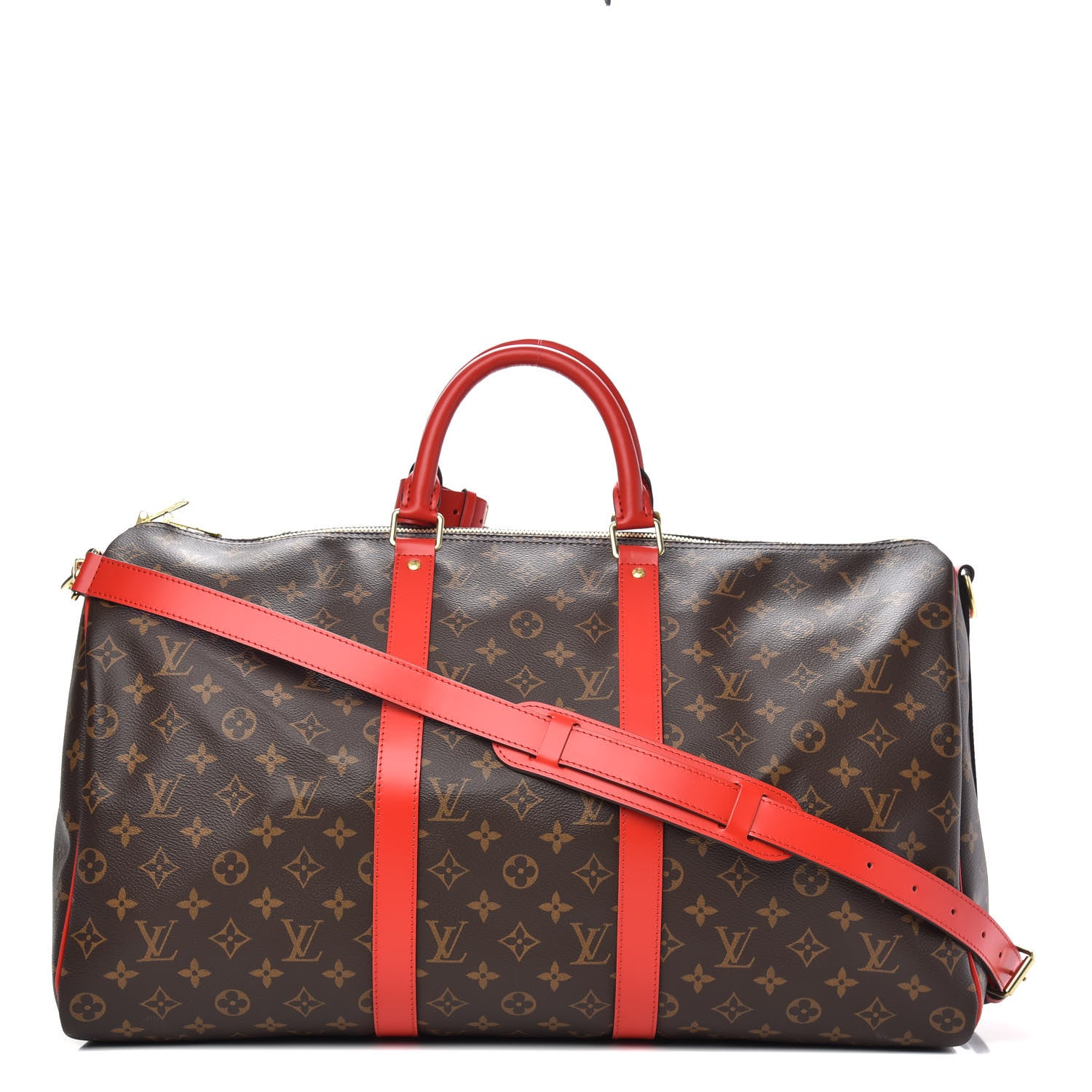 LOUIS VUITTON Louis Vuitton Keepall 50 Bandouliere Limited Edition Monogram with Red Coquelicot Trim - Vault 55