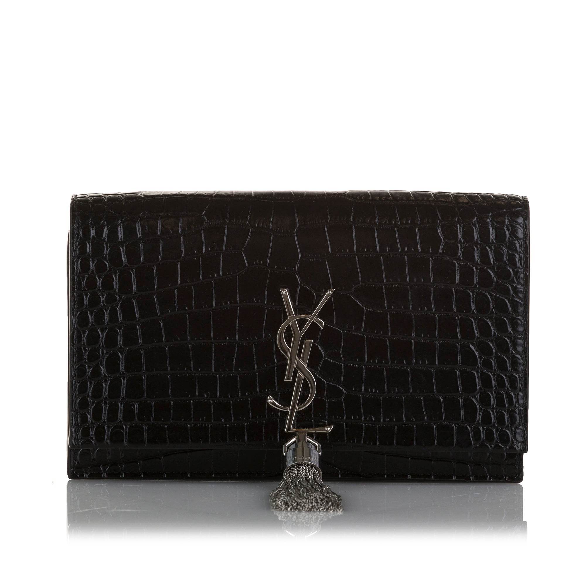 SAINT LAURENT Saint Laurent Monogram Kate Chain Wallet Bag Black Croc - Vault 55
