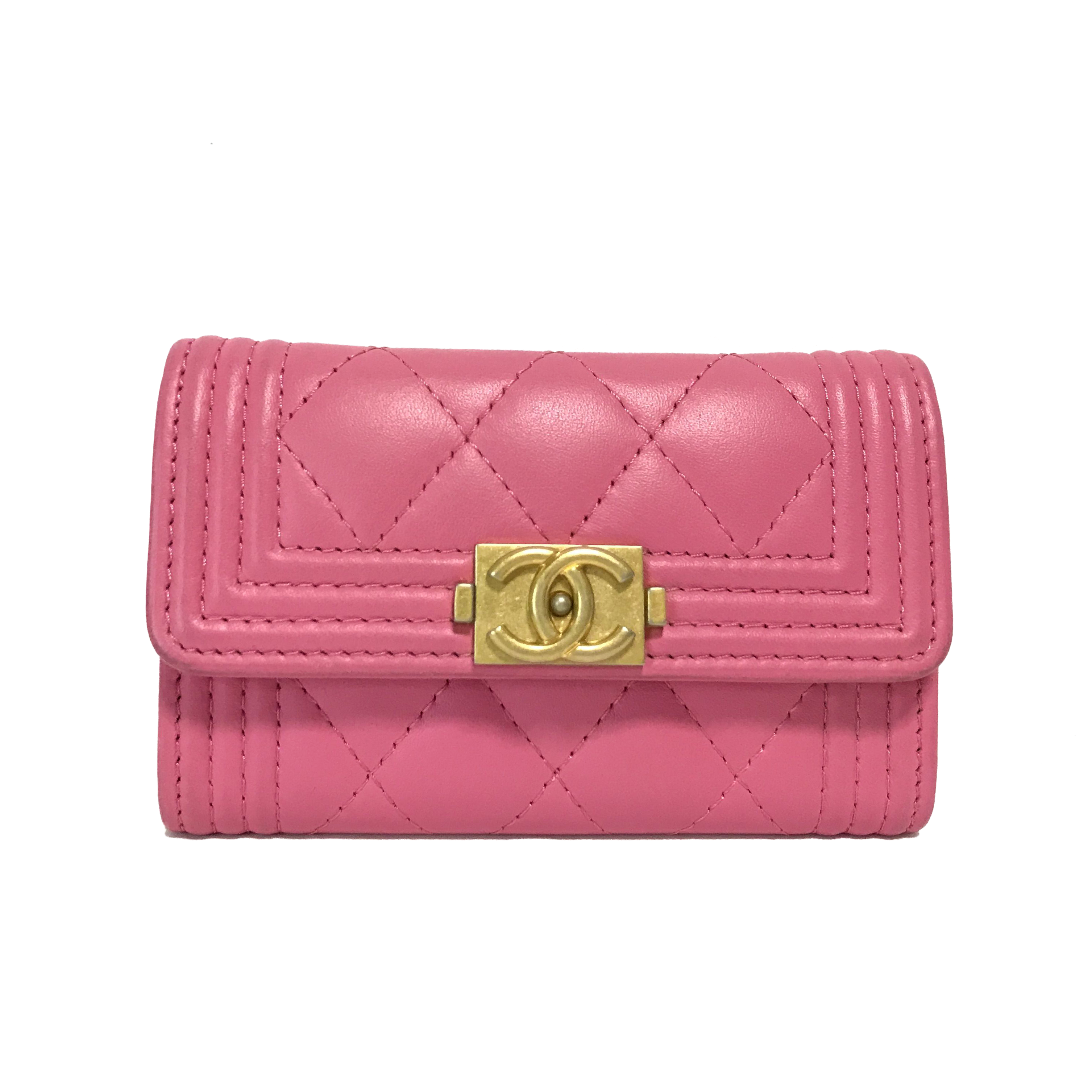 CHANEL Chanel Pink Lambskin Boy Card Holder Wallet - Vault 55