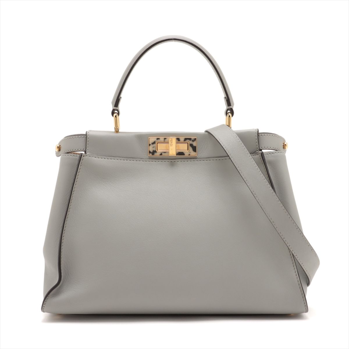 Fendi Peekaboo Regular 2 Way Bag in Grey with Tortoiseshell Accents Vault 55