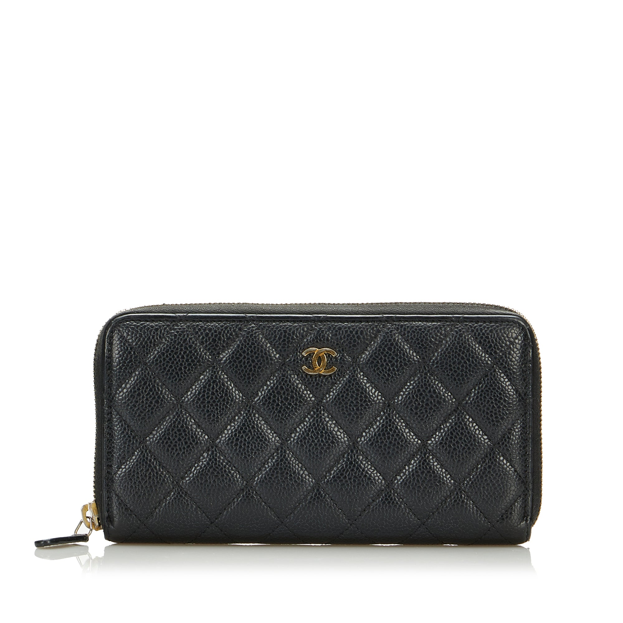 CHANEL Chanel Classic CC Caviar Zip Around Wallet Black with Gold Hardware - Vault 55