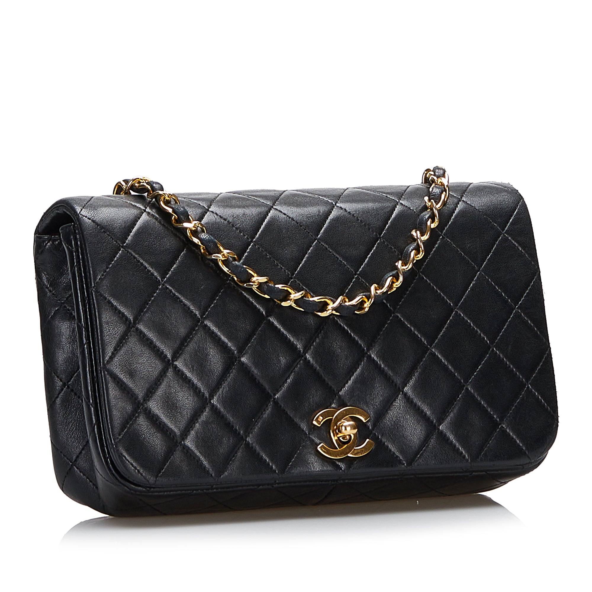 1990s Chanel Black Quilted Lambskin Vintage Small Classic Single Flap Bag