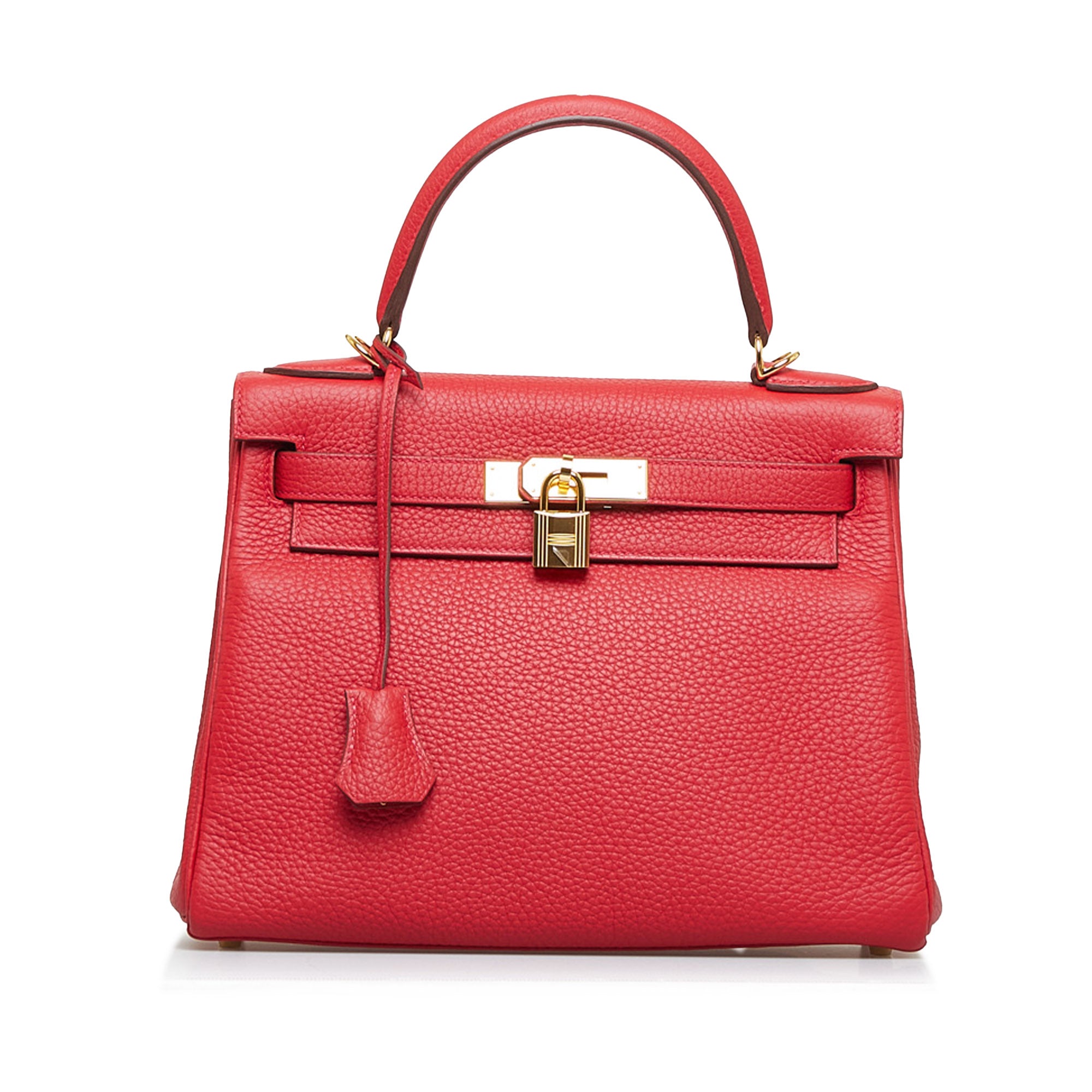 HERMES NEW 2023 Hermes Taurillon Clemence Kelly 28 Rouge Casaque with Gold Hardware - Vault 55