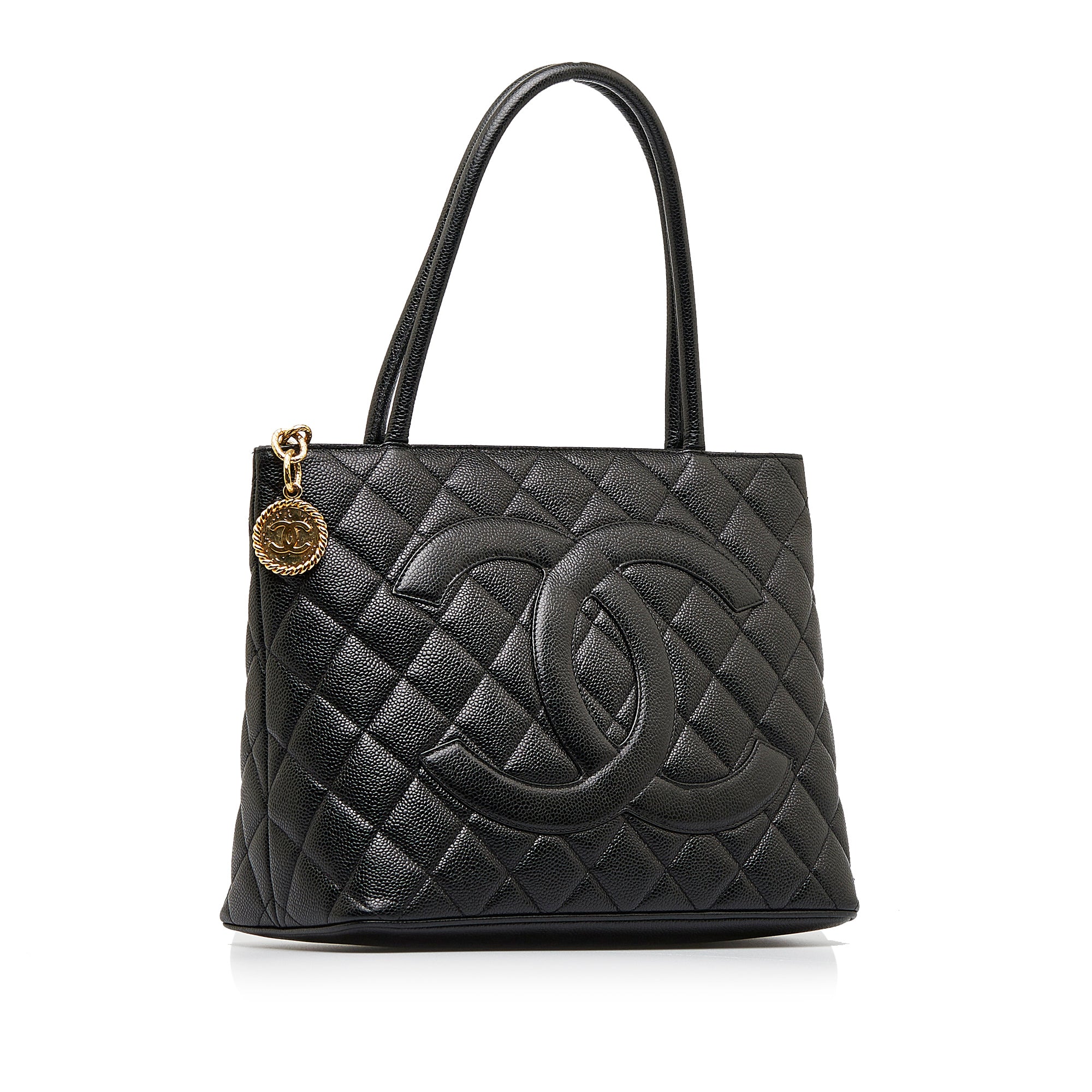 Chanel Vintage Black Caviar Medallion Tote with Gold Hardware