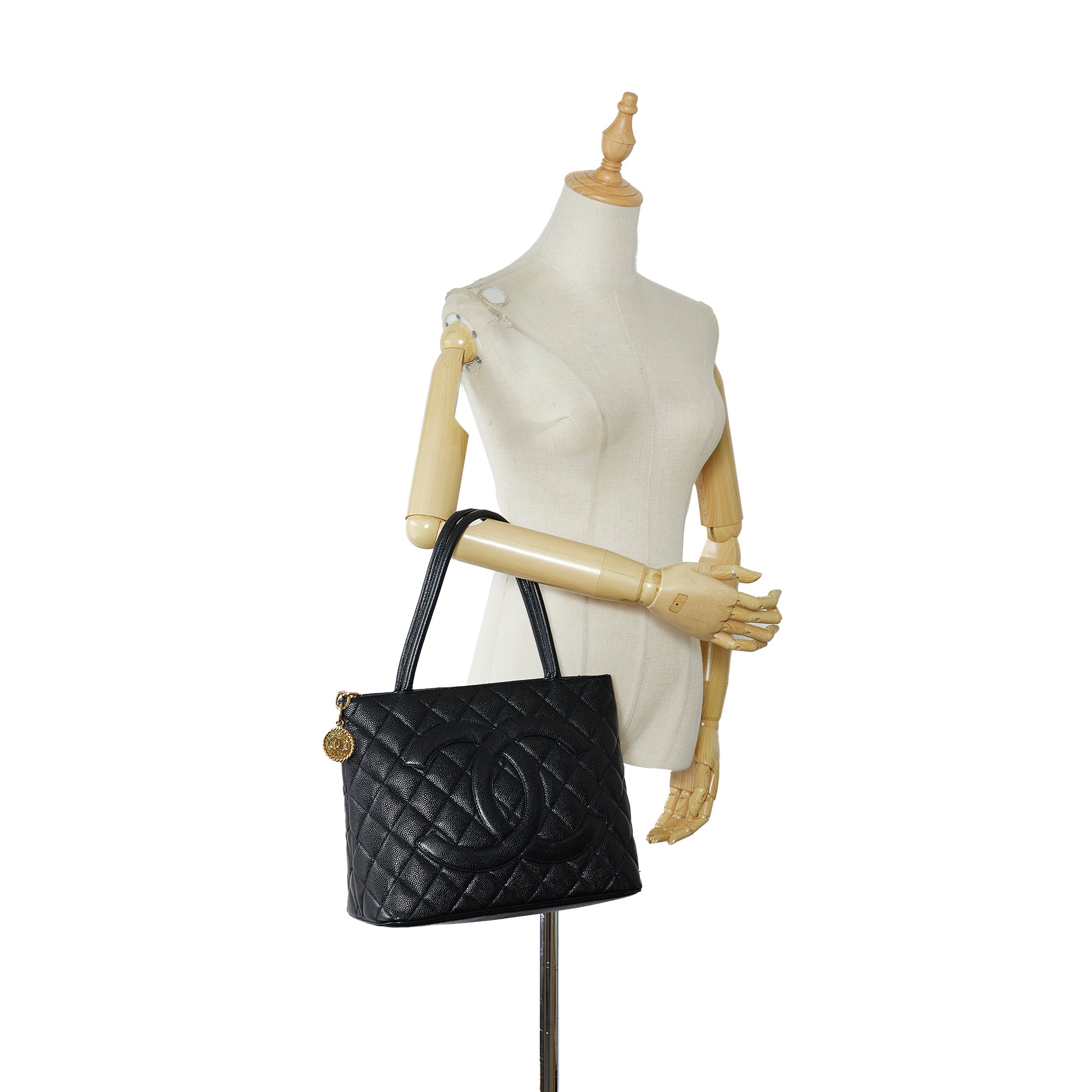 Chanel Vintage Black Caviar Medallion Tote with Gold Hardware