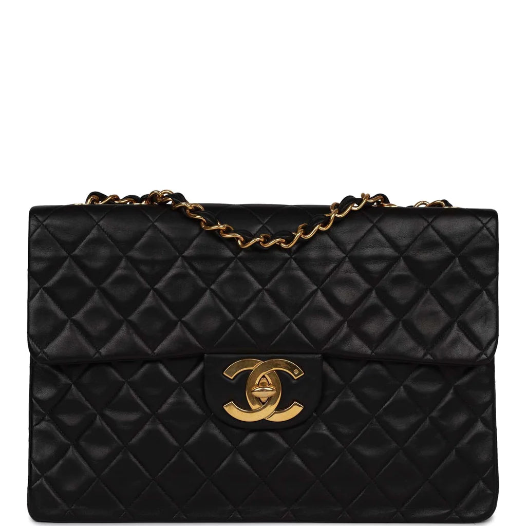 CHANEL Chanel Vintage Chanel XL Maxi Flap Bag Black Lambskin Gold Hardware - Vault 55