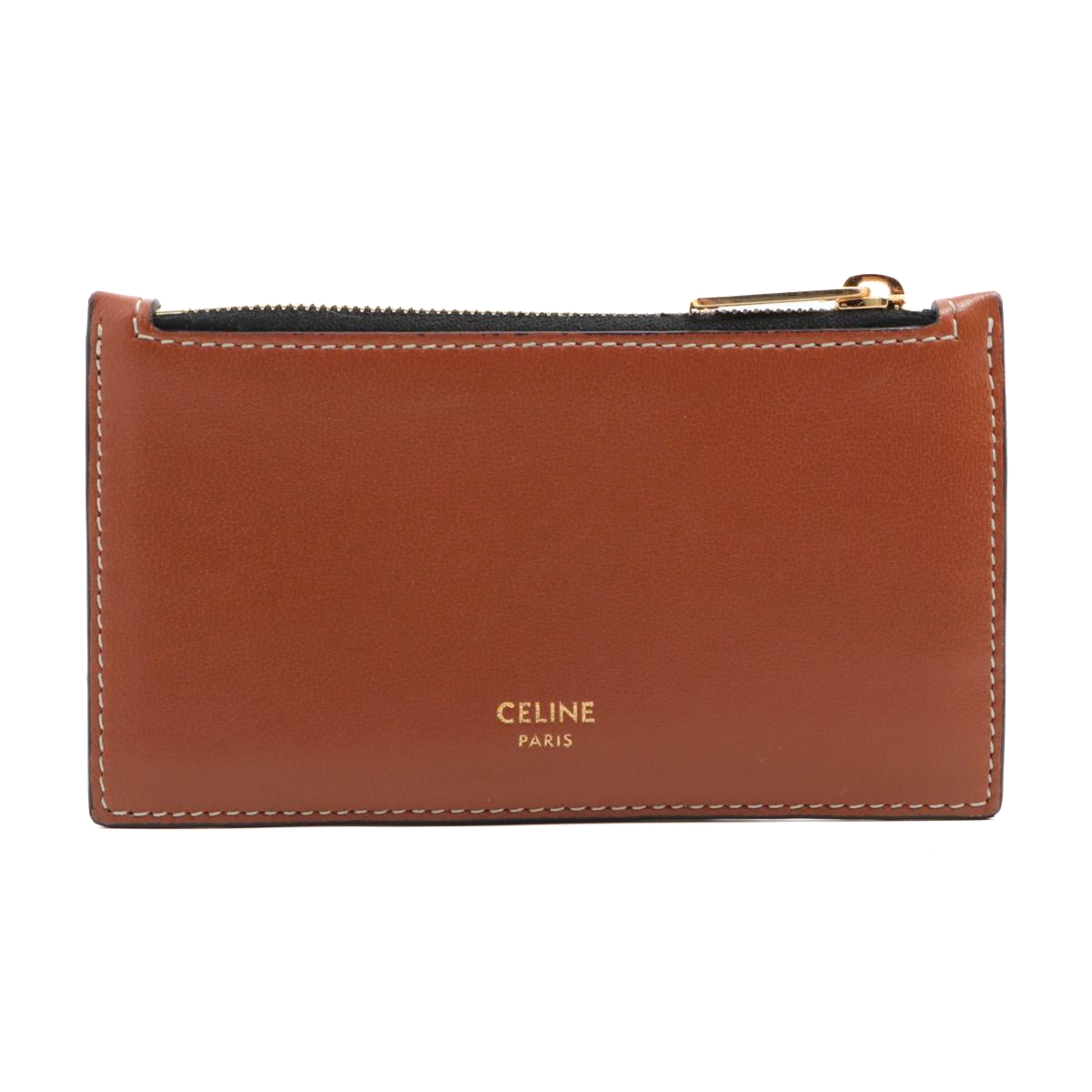 CELINE Celine Triomphe Zipped Card Holder Canvas & Tan Leather - Vault 55