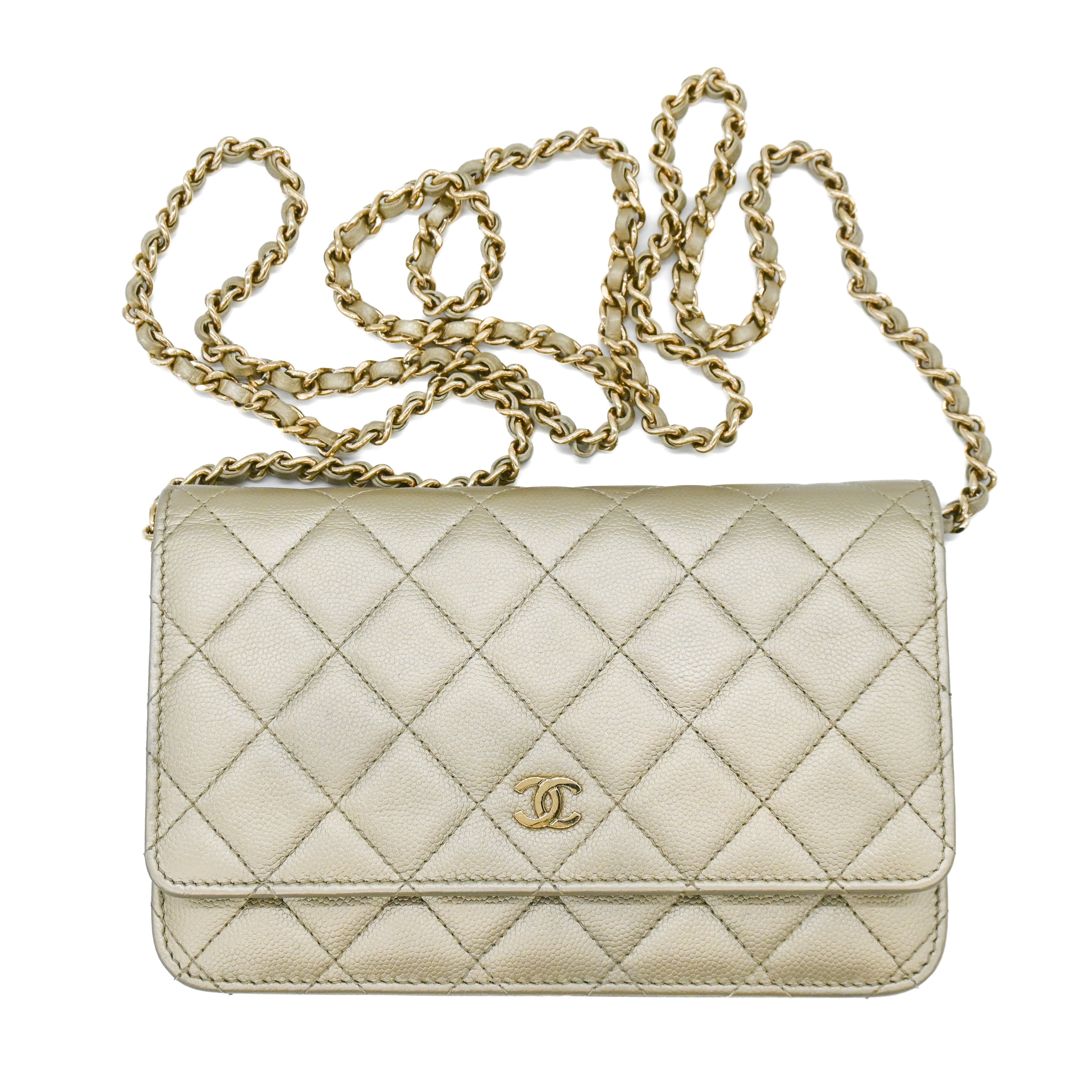 CHANEL Chanel Wallet on Chain Light Gold Caviar Leather with Gold Hardware - Vault 55