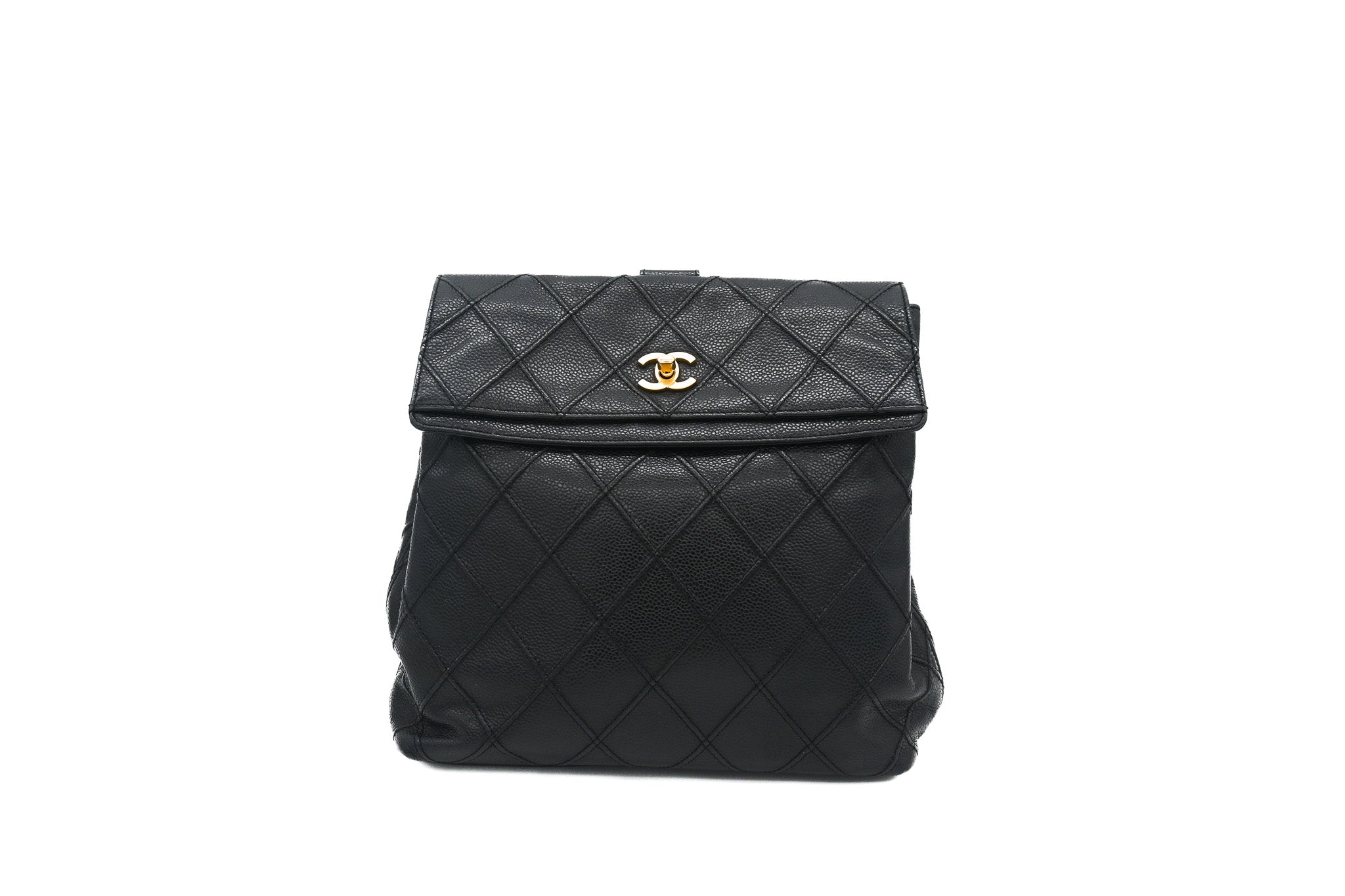 CHANEL Chanel Vintage Square Quilted Caviar Backpack in Black with Gold Hardware - Vault 55