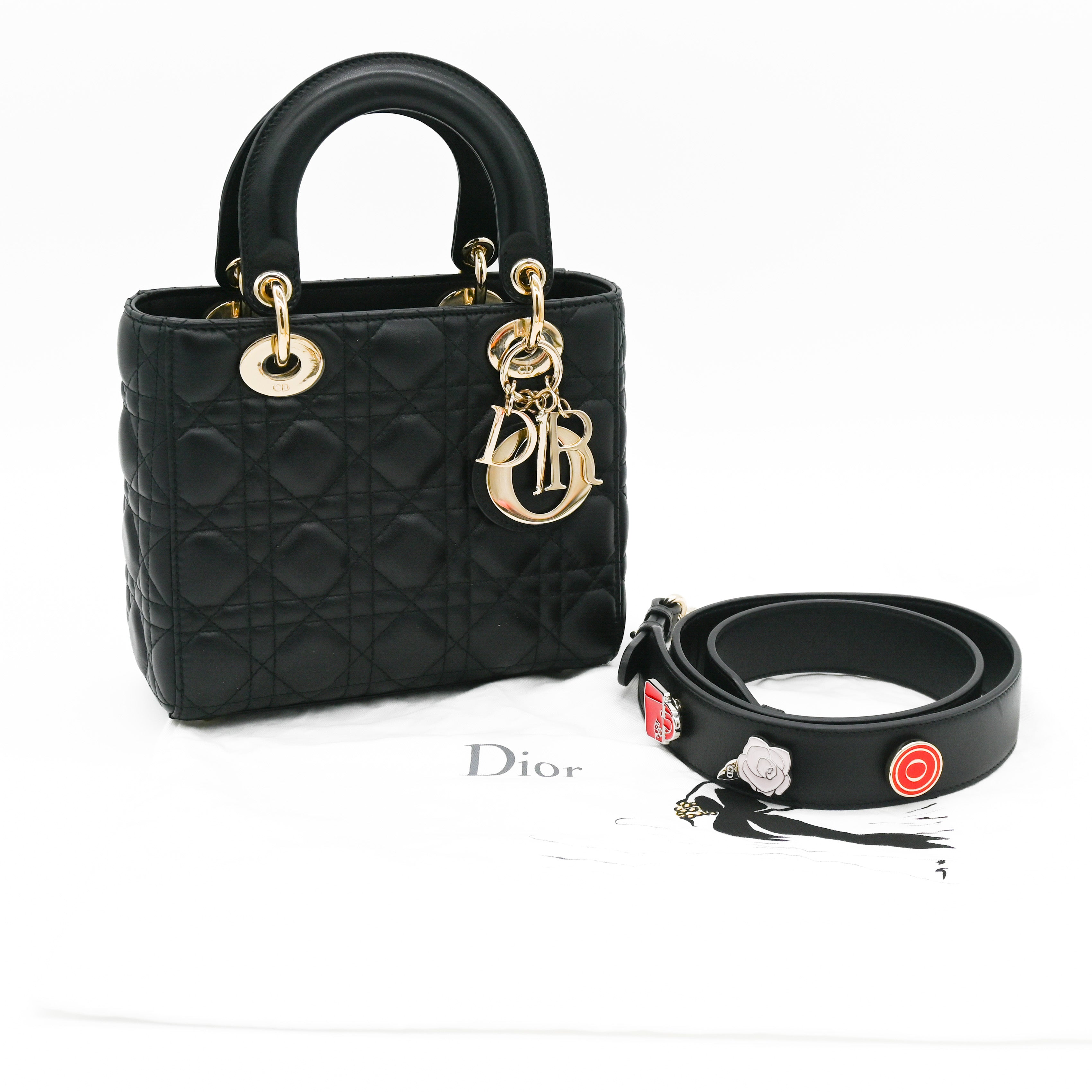 DIOR Dior Small Black Lady Dior Light Gold Hardware - Vault 55