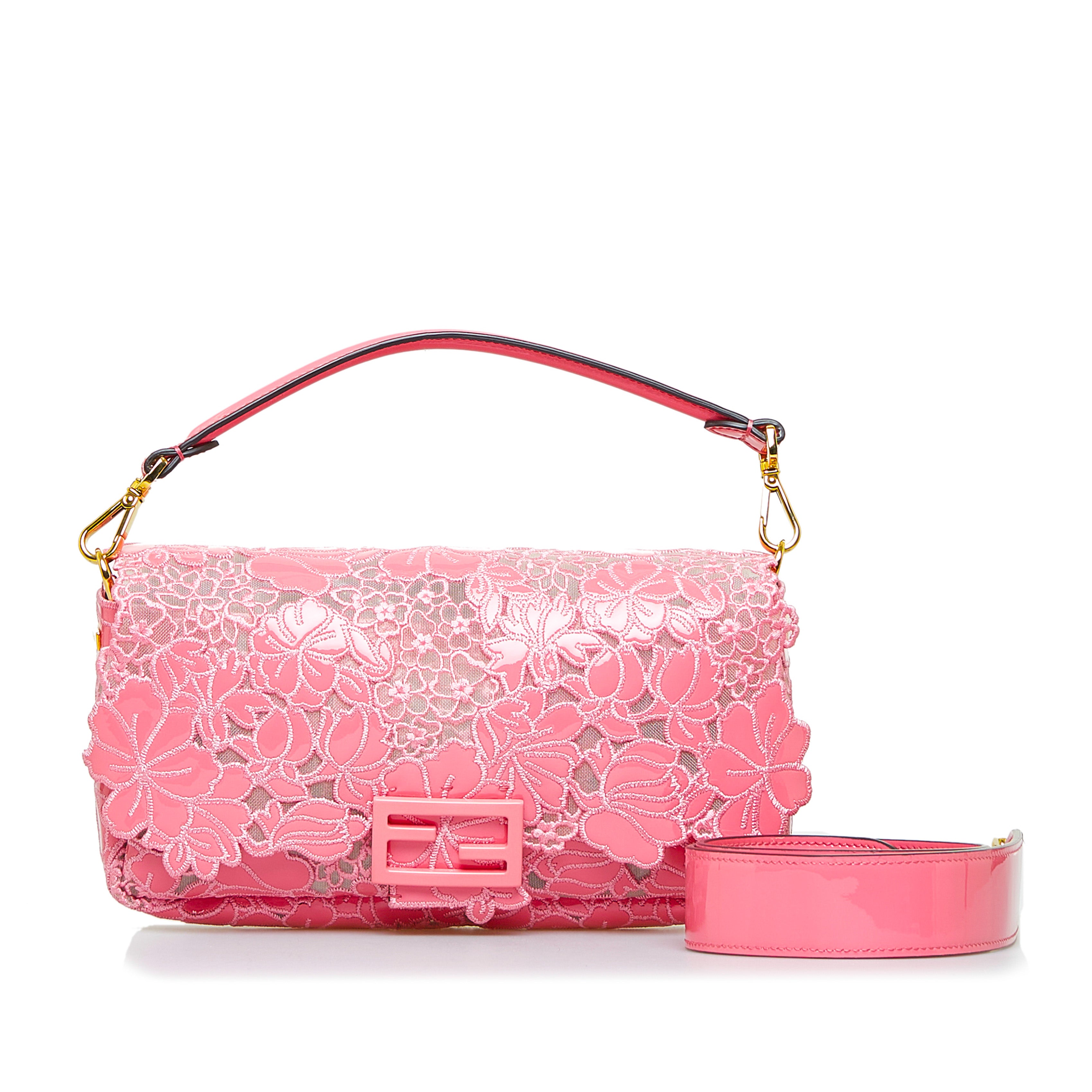 FENDI Fendi Baguette Embroidered Lace Pink Patent Leather - Vault 55