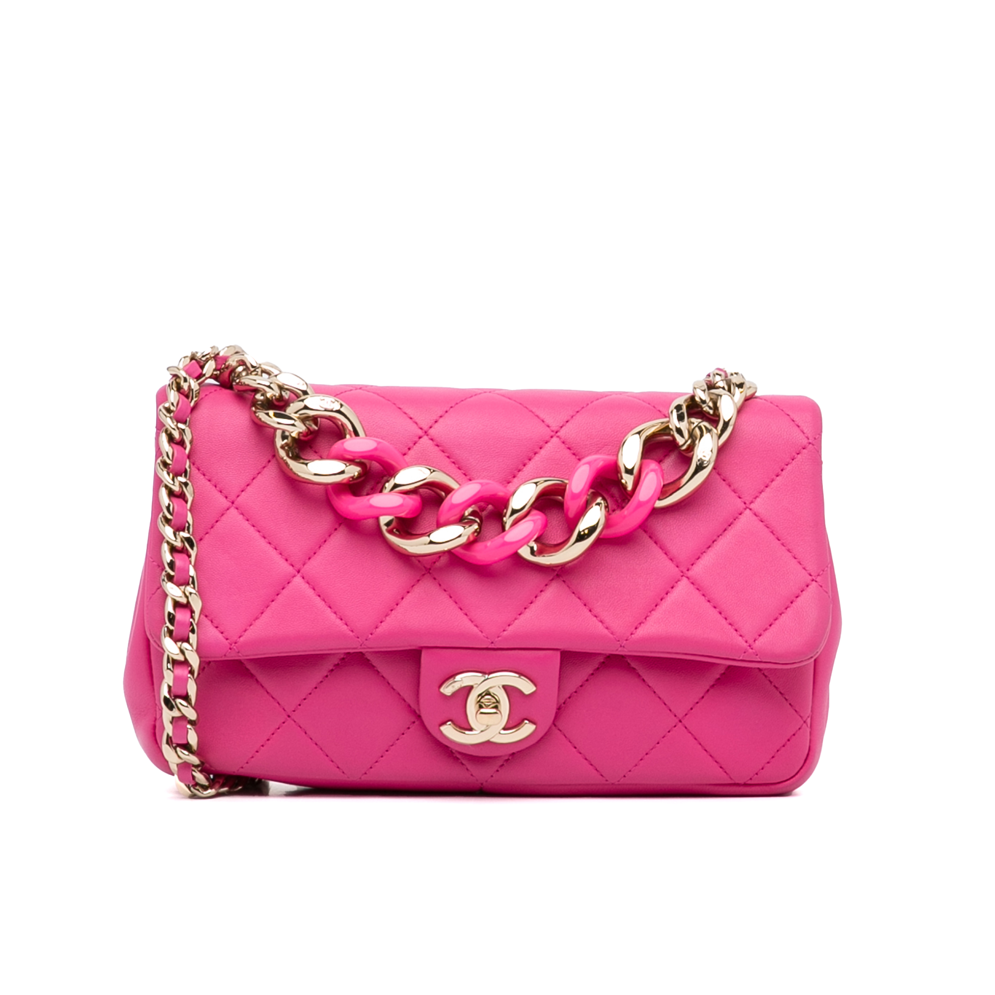 CHANEL Chanel Small Lambskin Quilted Resin Bi-Color Chain Flap Bag Pink - Vault 55