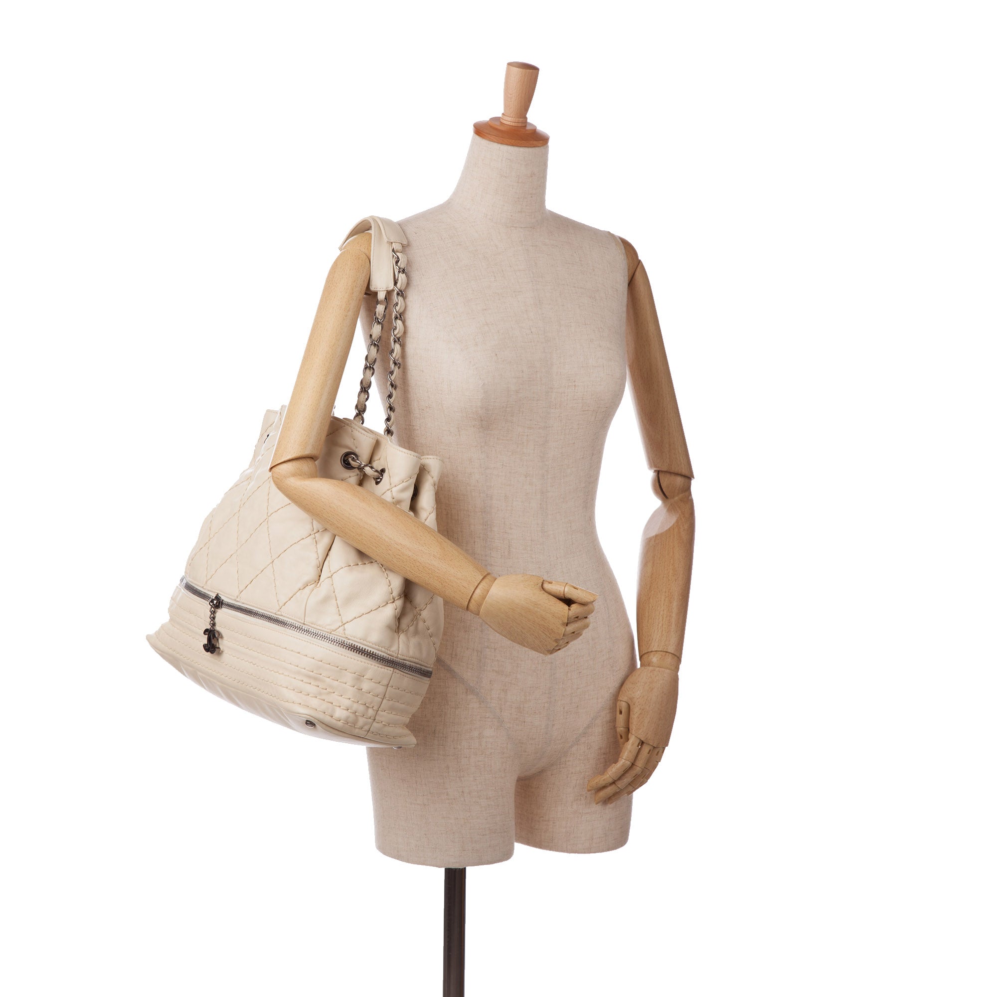 CHANEL Chanel Expandable Ligne Bucket Tote Ivory - Vault 55