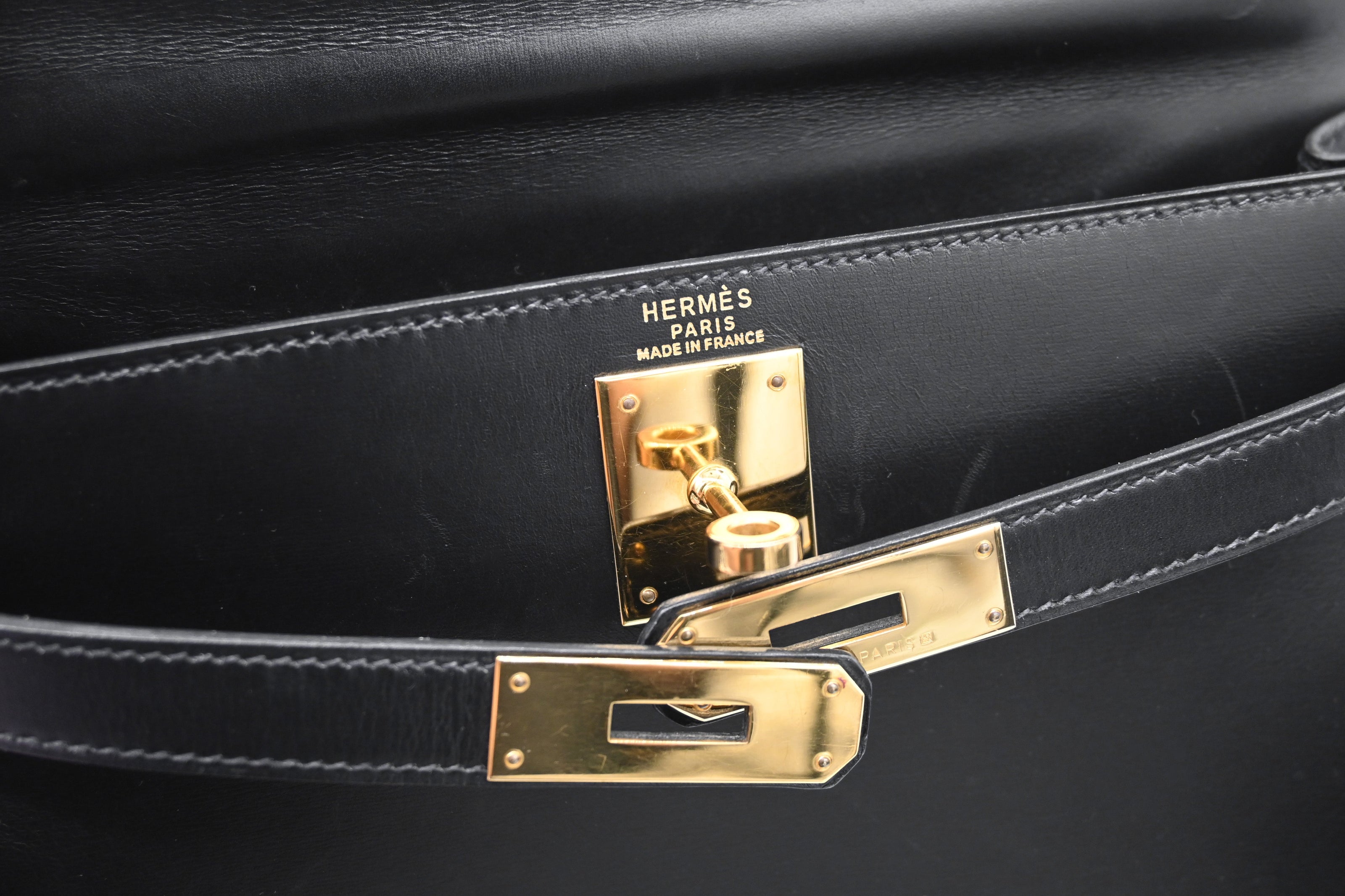 Hermes Kelly 28 Sellier Box Leather Black with Gold Hardware – Vault 55