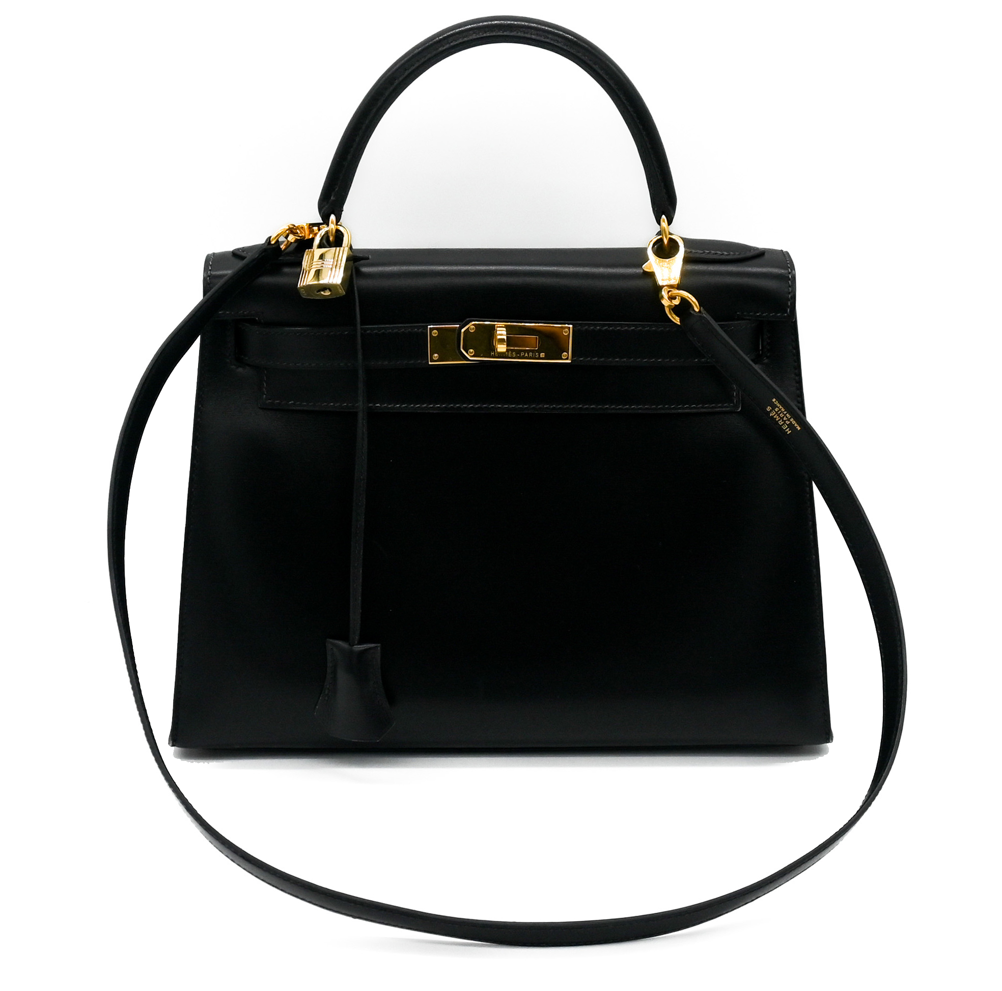 Vault 55 Hèrmes Kelly 28 Sellier Box Leather Black with Gold Hardware - Vault 55