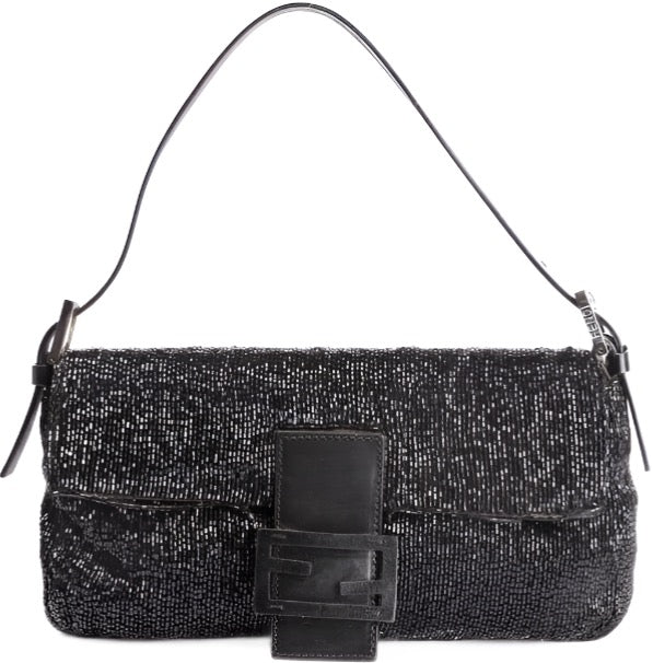FENDI Fendi Black Beaded Baguette Shoulder Bag - Vault 55