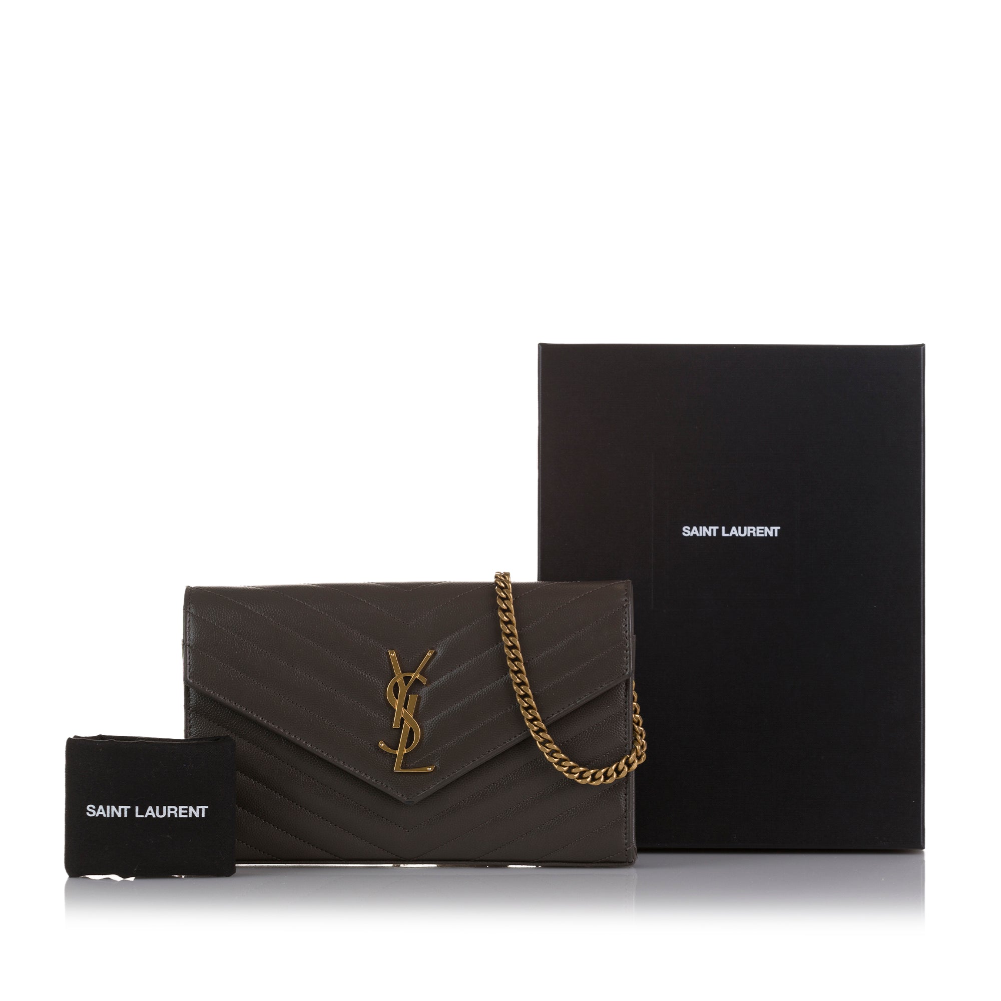 SAINT LAURENT *Saint Laurent Cassandra Envelope Grain de Poudre Crossbody Bag in Dark Gray - Vault 55