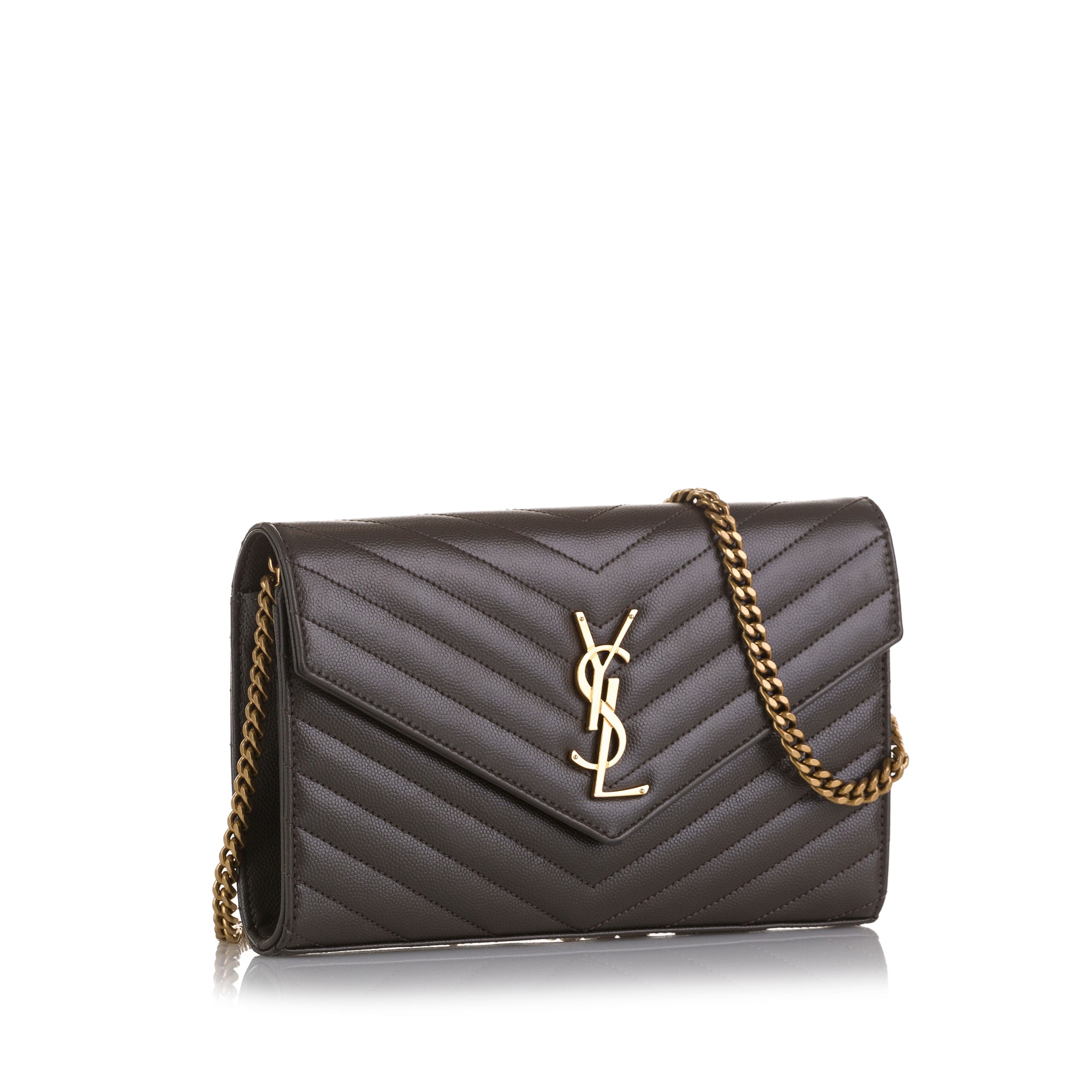 SAINT LAURENT *Saint Laurent Cassandra Envelope Grain de Poudre Crossbody Bag in Dark Gray - Vault 55