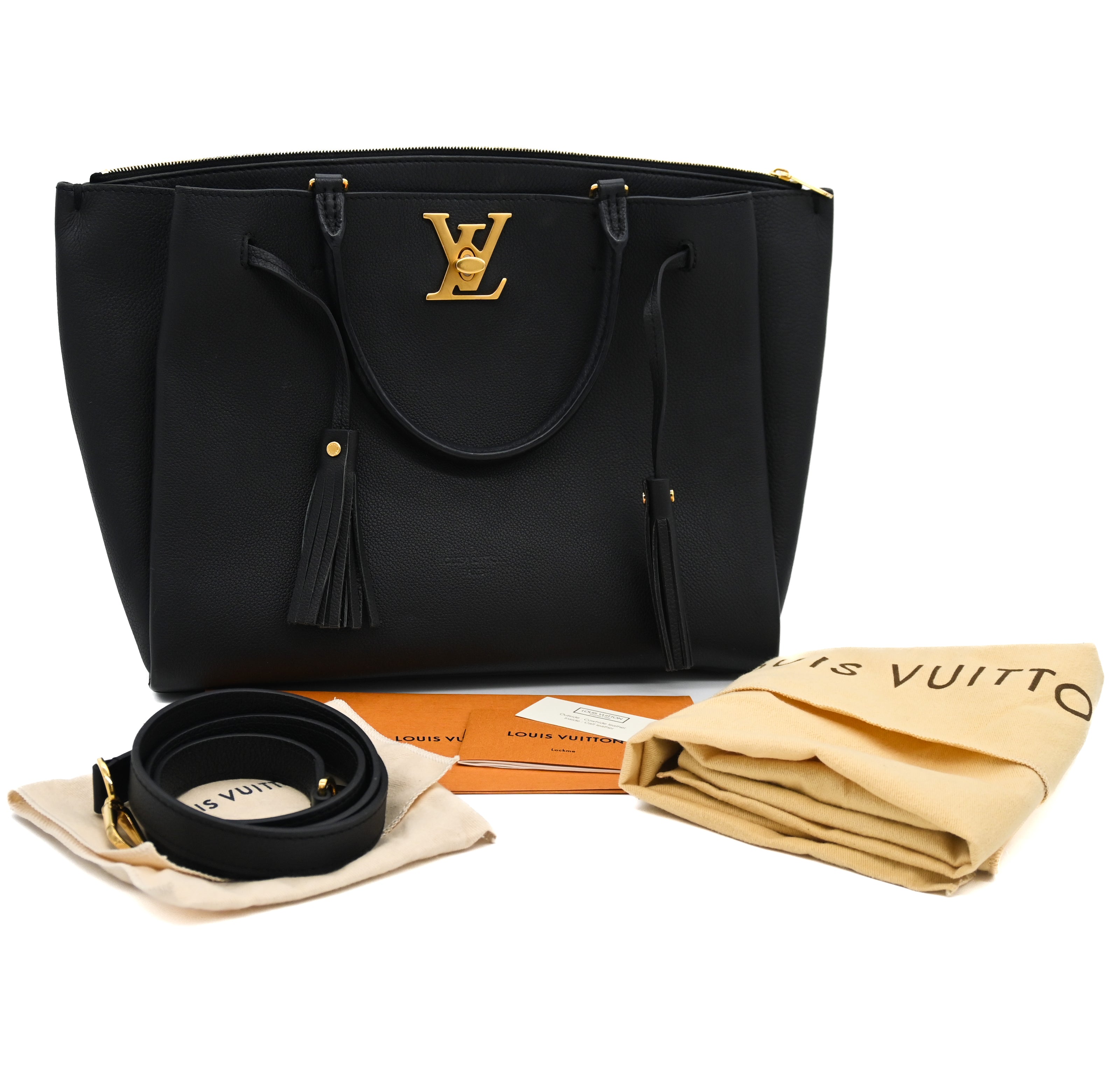 LOUIS VUITTON Lockmeto Black Leather Tassel Tote Bag