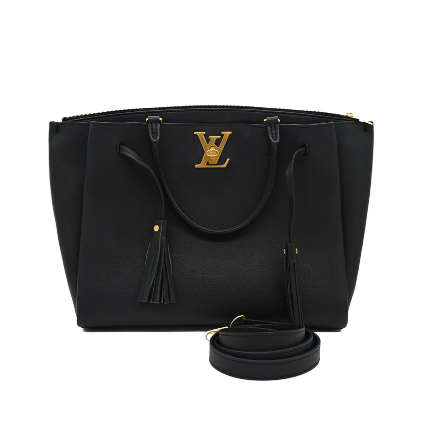 LOUIS VUITTON Lockmeto Black Leather Tassel Tote Bag