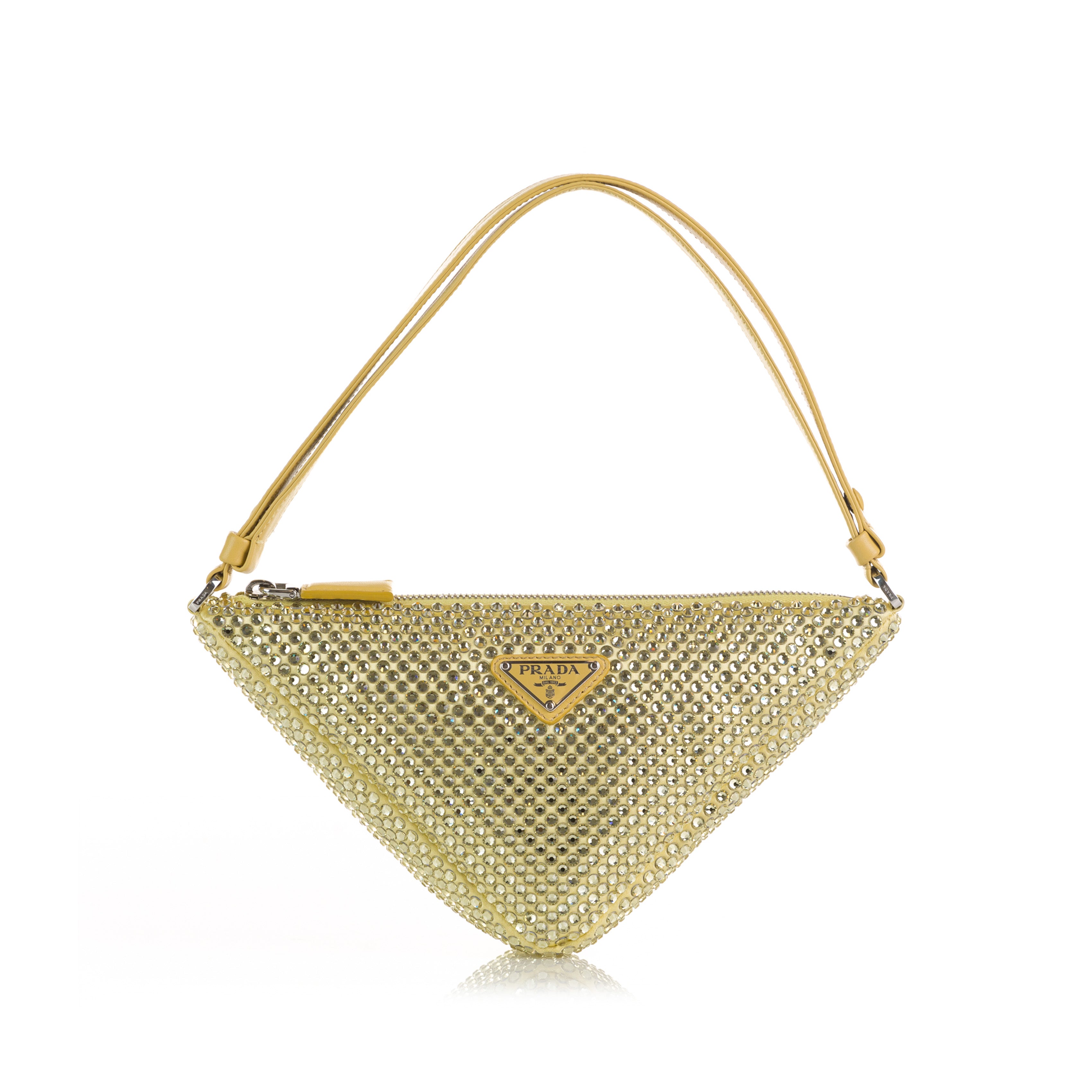 Prada Triangle Pouch Crystal Embellished Satin Gold