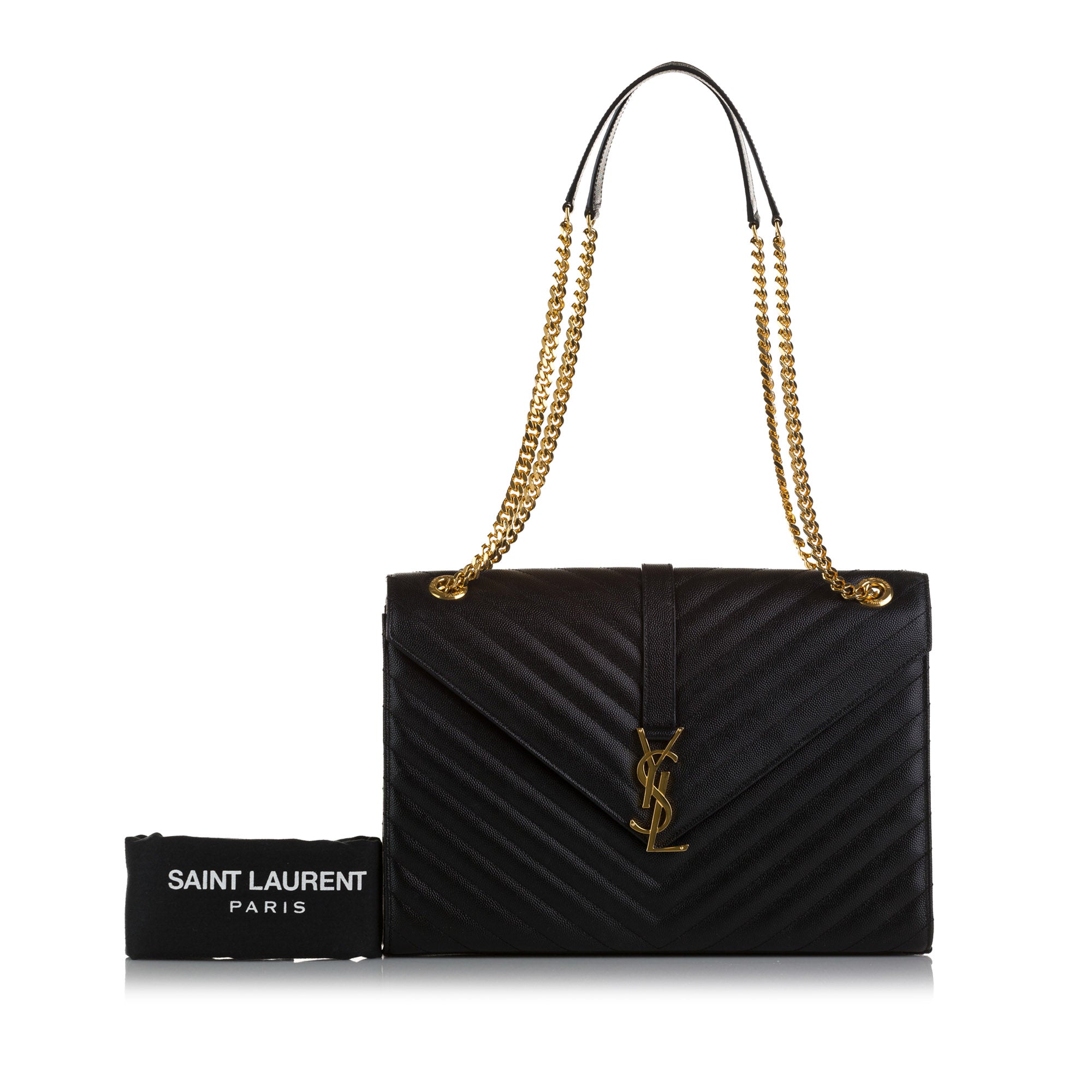 SAINT LAURENT Saint Laurent V-Flap Large Tri-Quilt Envelope Chain Shoulder Bag Black - Vault 55