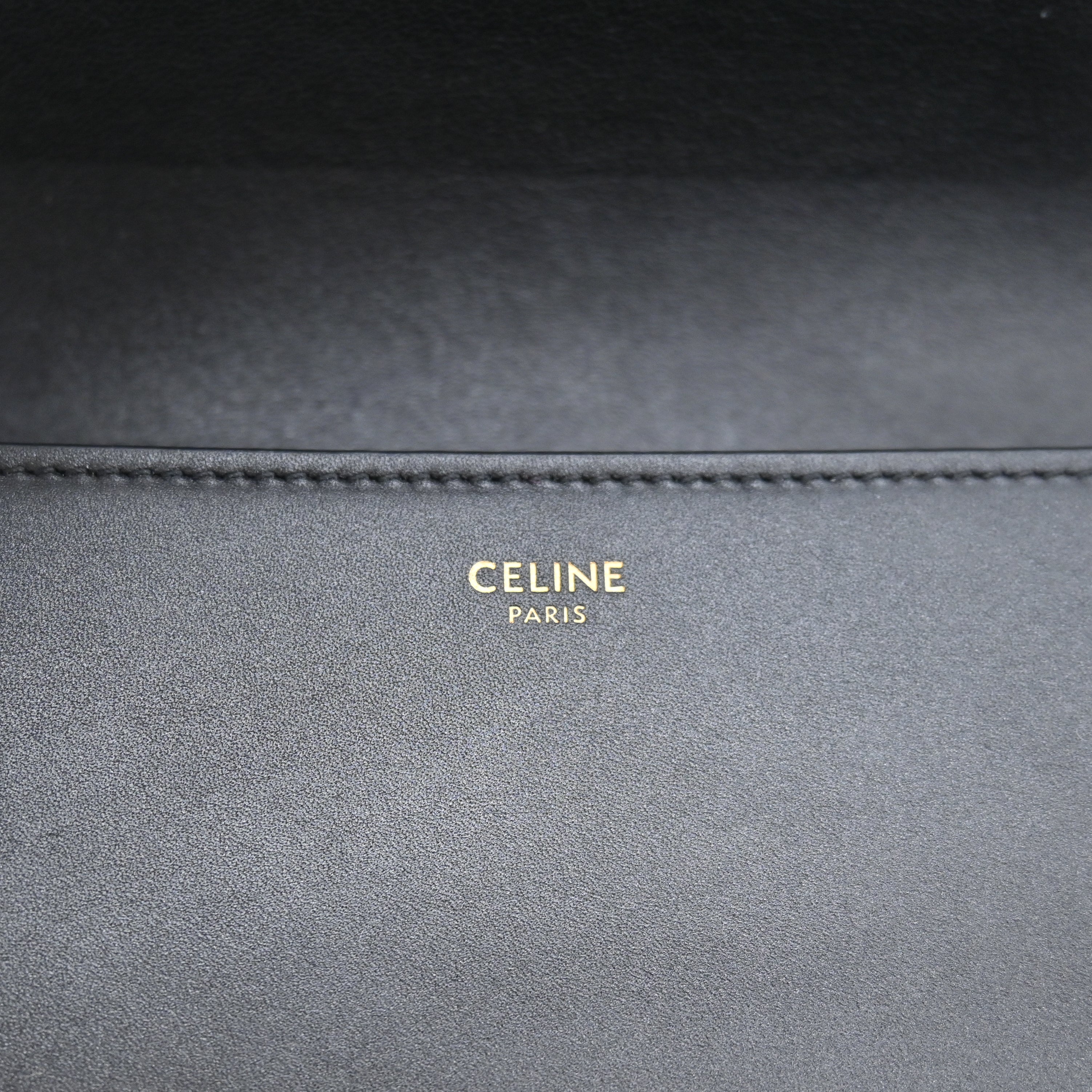 Celine Medium Chain Maillon Chain Triomphe Bag in Black Shiny Calfskin