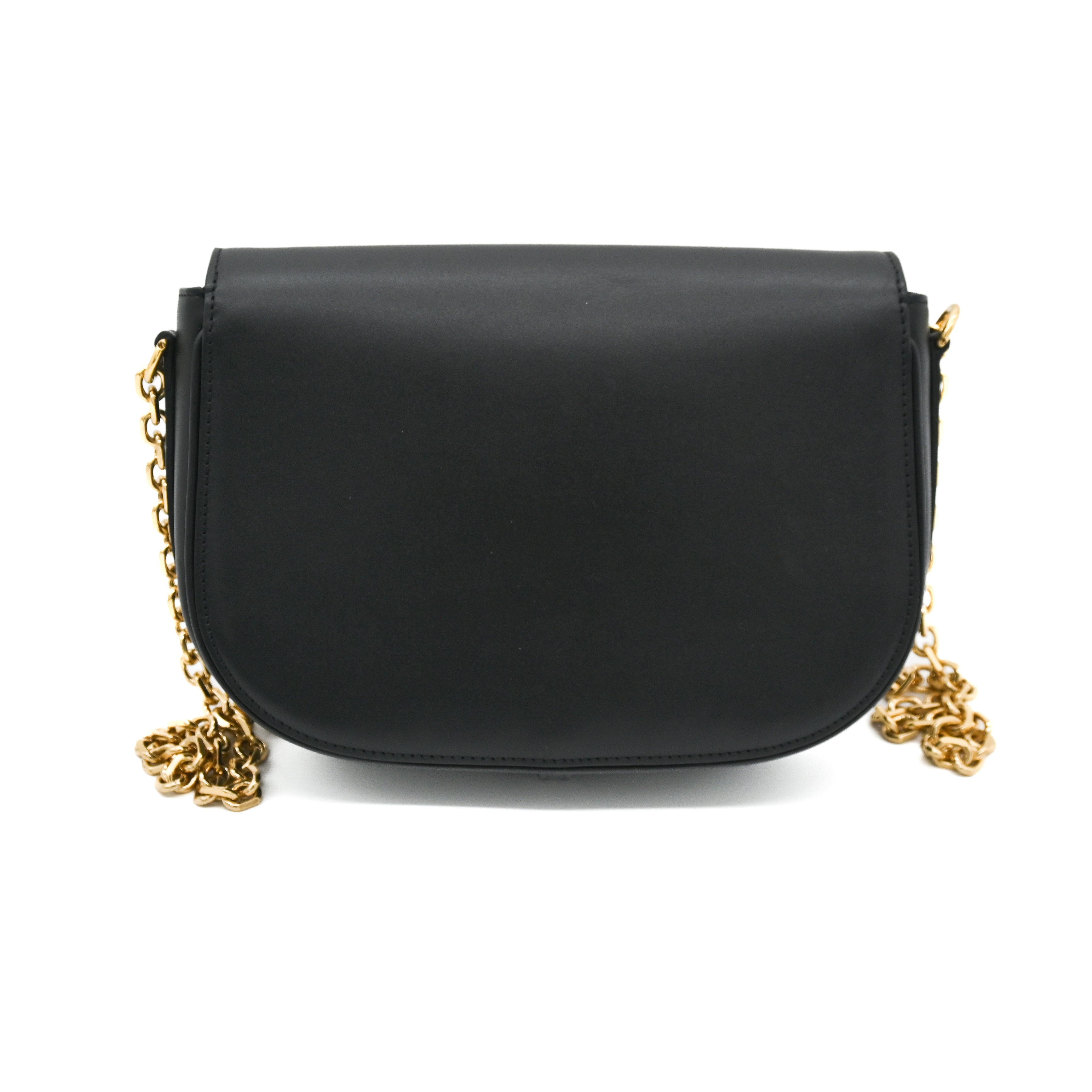 Celine Medium Chain Maillon Chain Triomphe Bag in Black Shiny Calfskin