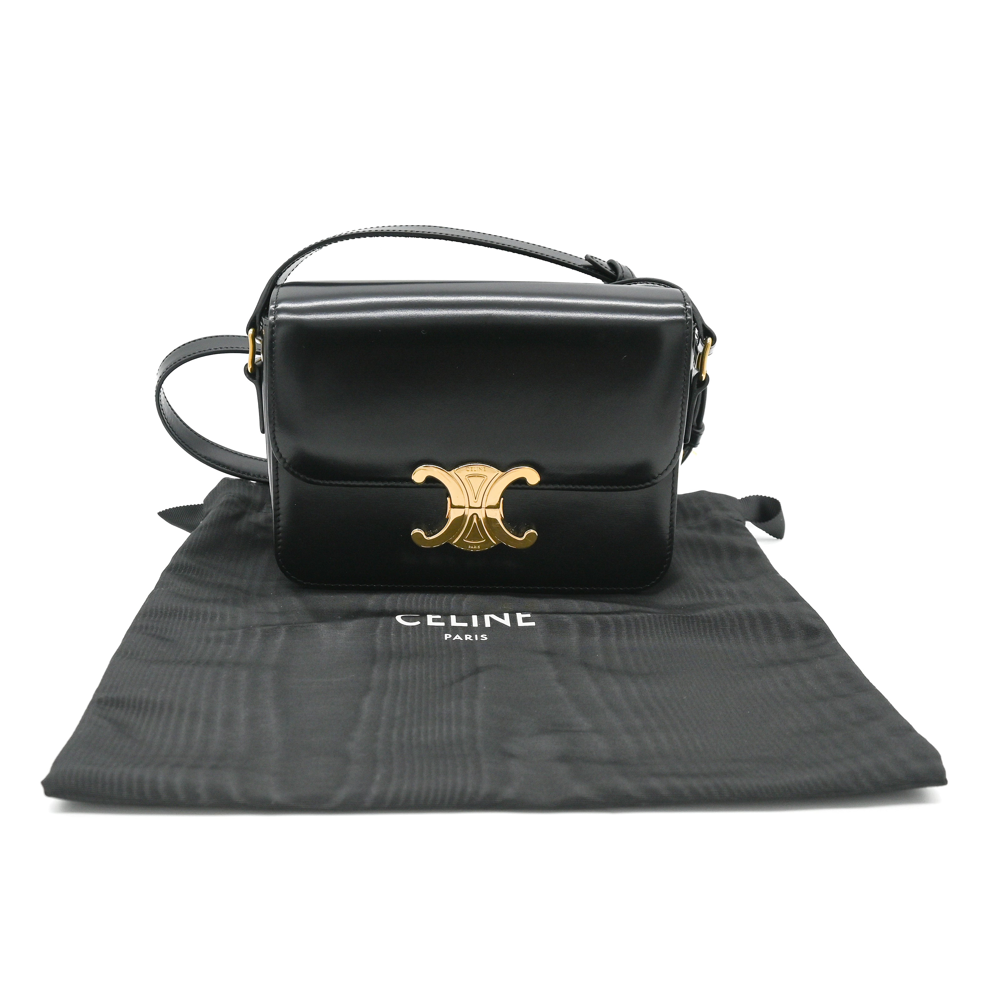 Celine Teen Triomphe Bag in Shiny Black Calfskin