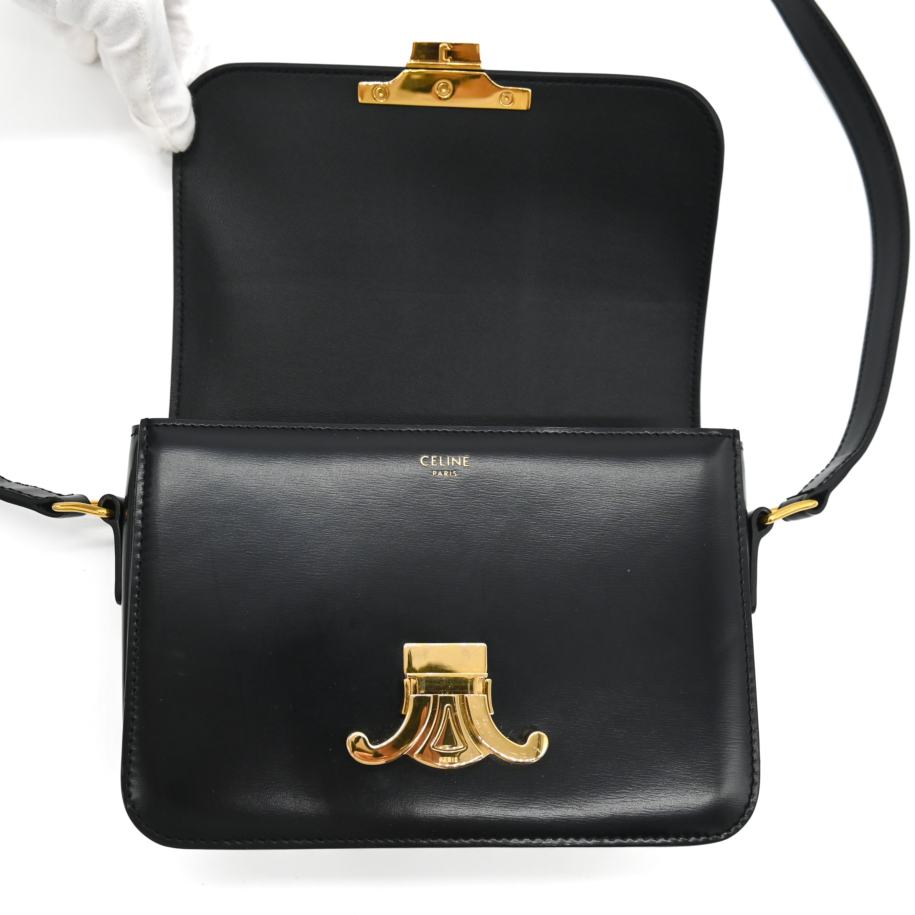 Celine Teen Triomphe Bag in Shiny Black Calfskin