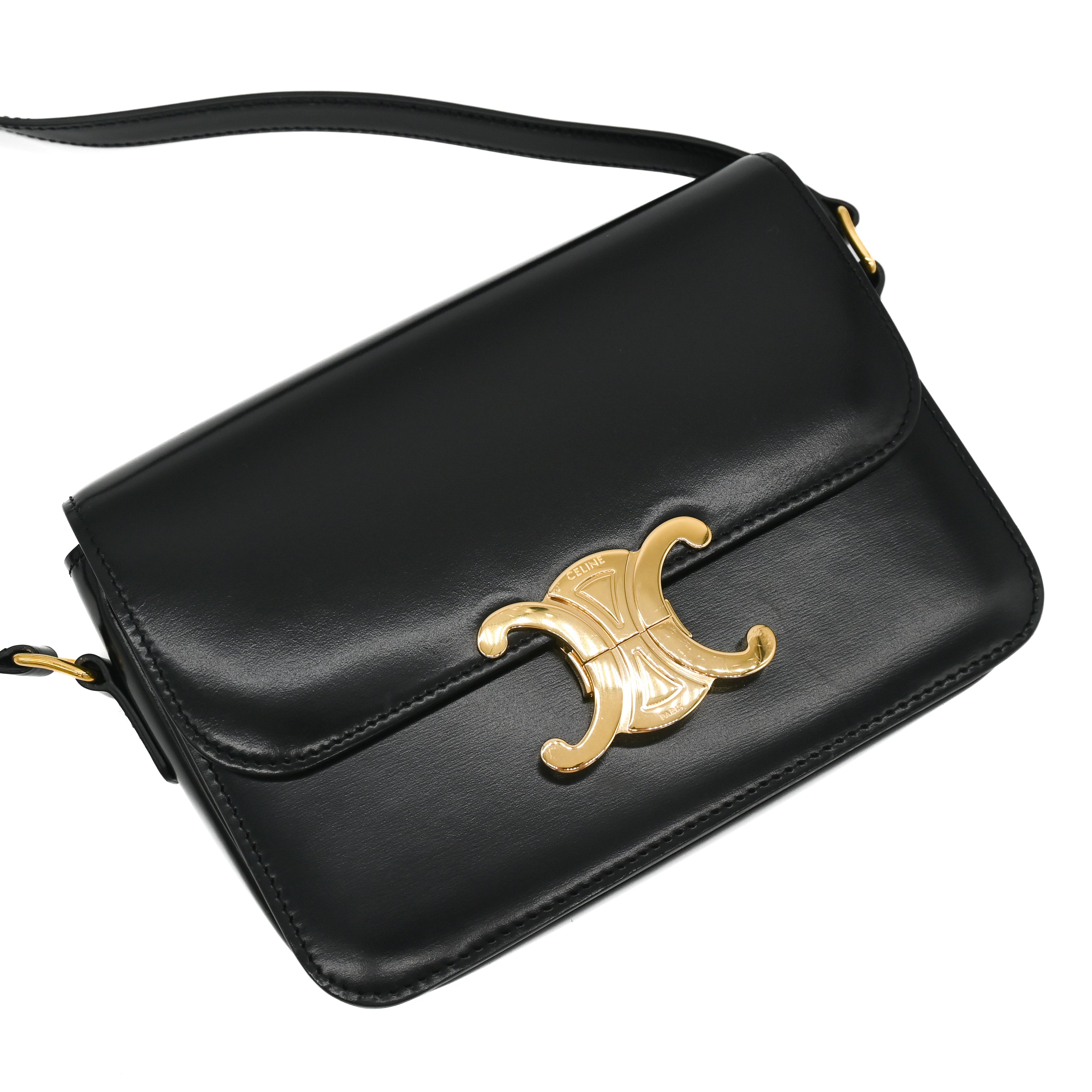 Celine Teen Triomphe Bag in Shiny Black Calfskin