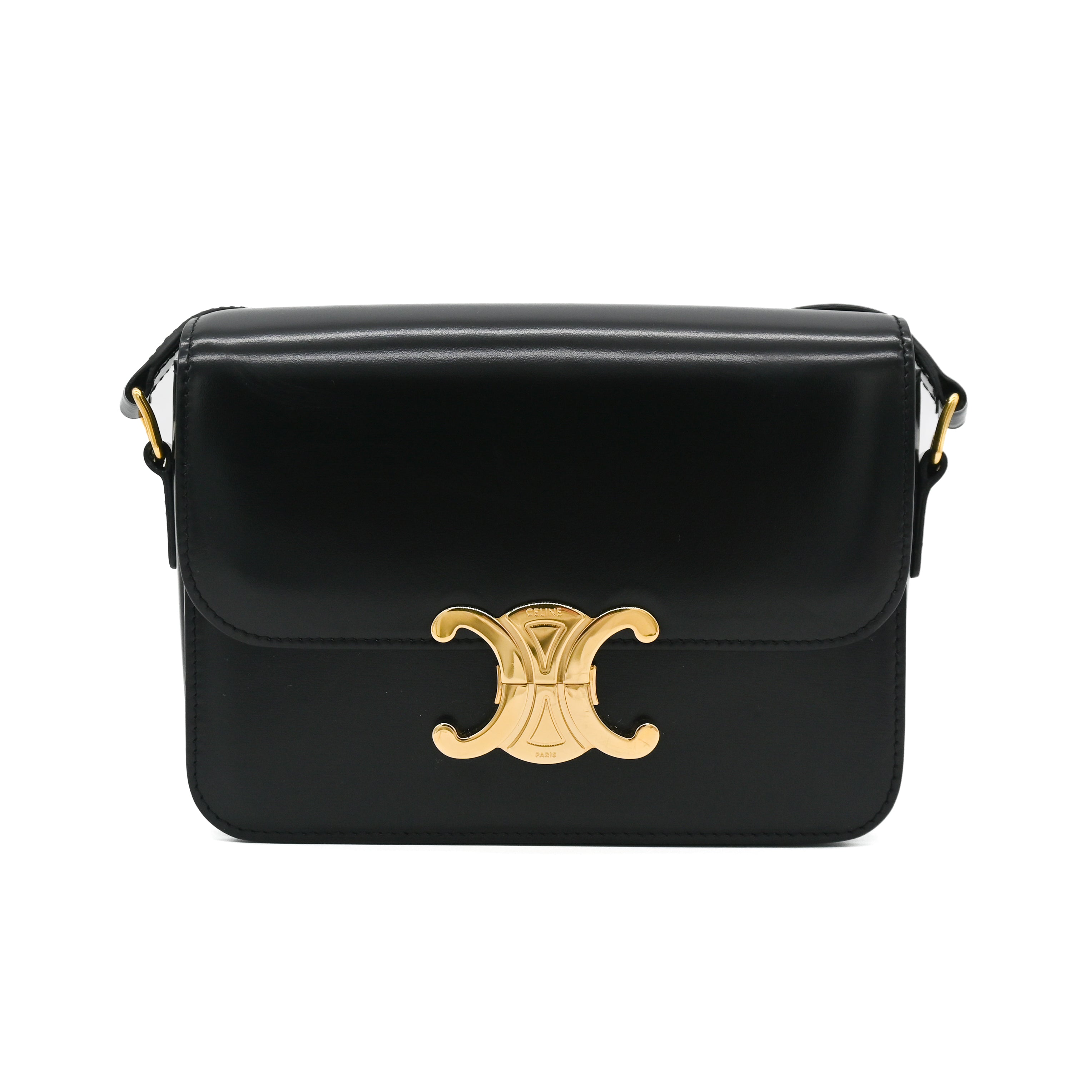 Celine Teen Triomphe Bag in Shiny Black Calfskin