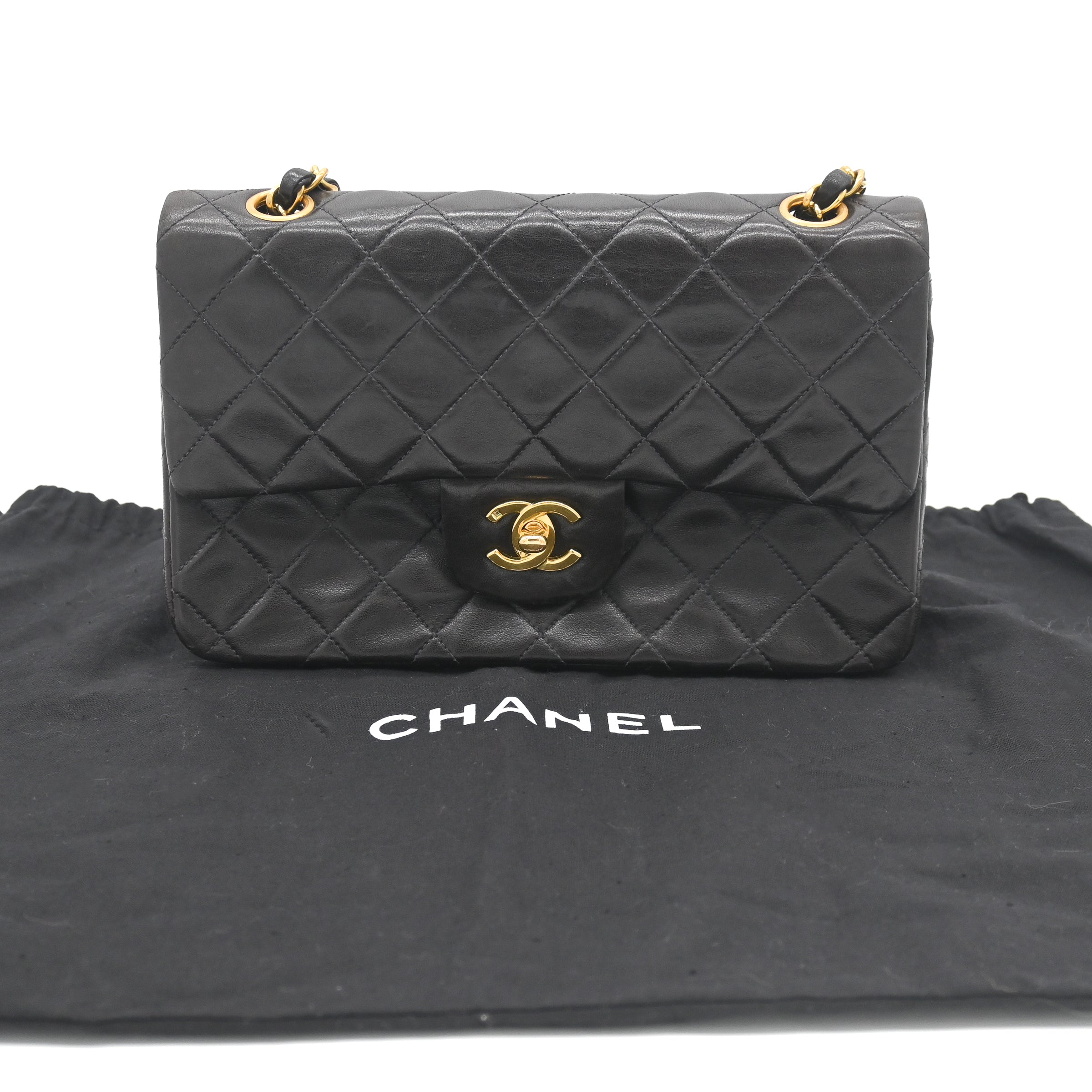 Chanel Vintage Small Classic Lambskin Double Flap Black