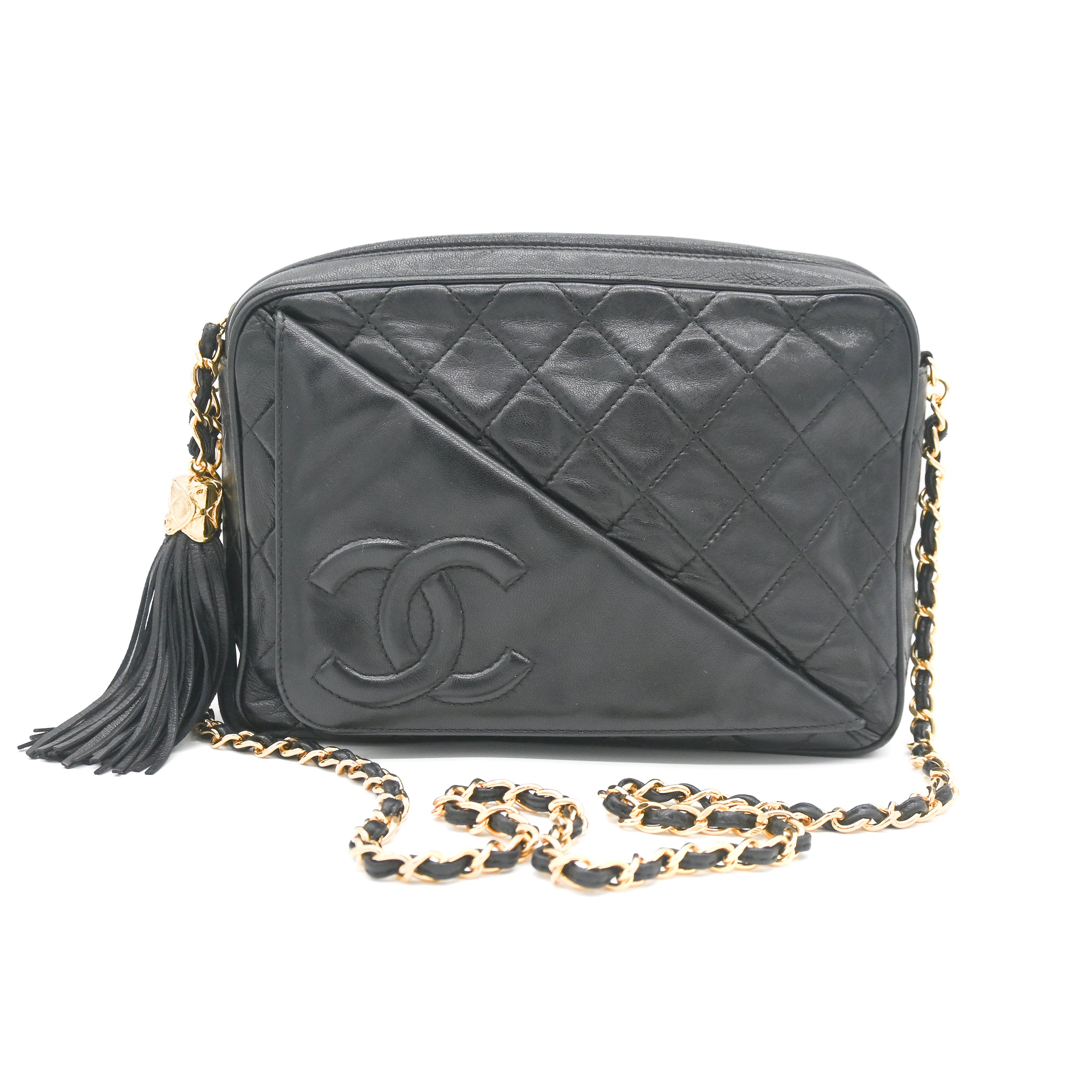 Chanel CC Quilted Tassel Crossbody Black Lambskin