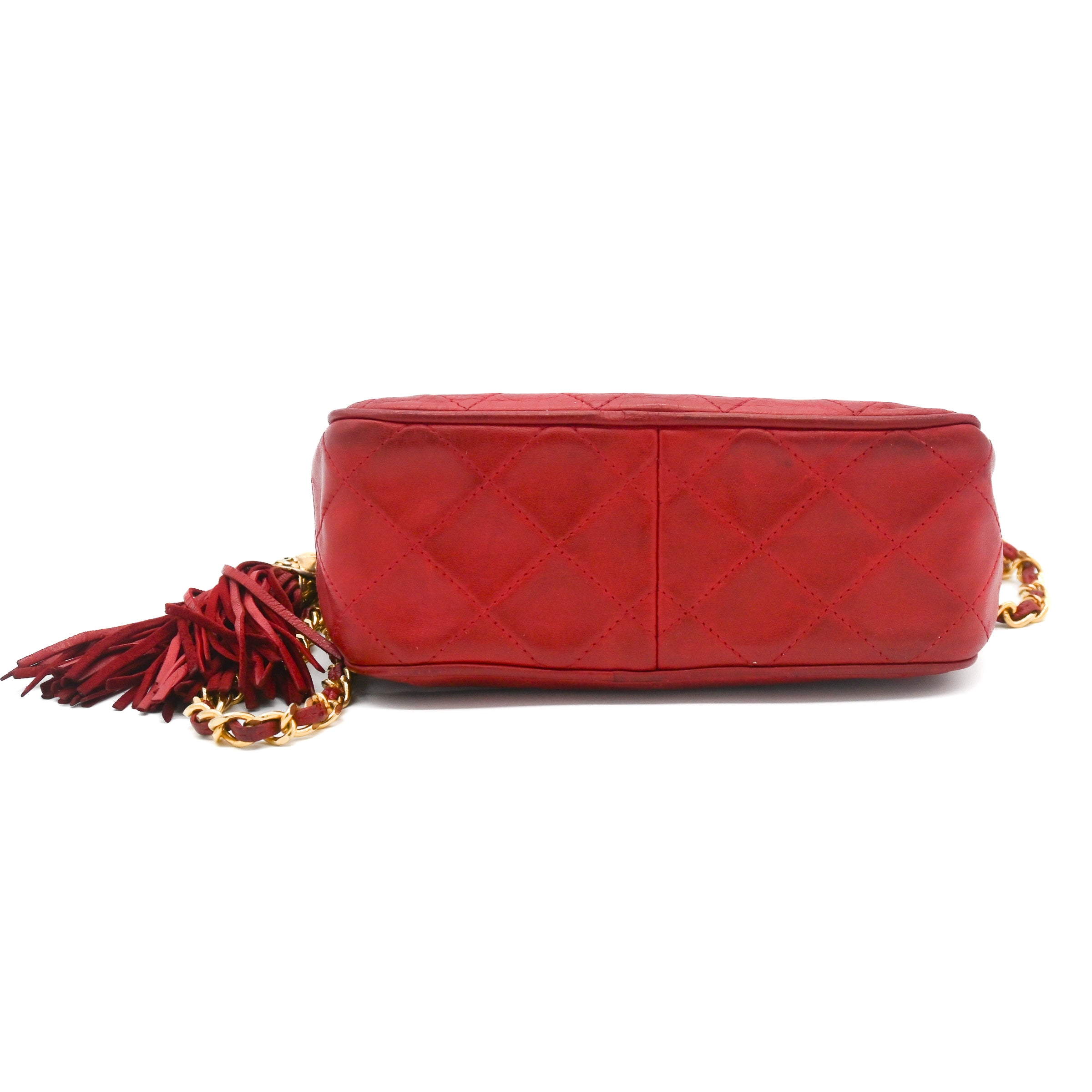 Chanel Vintage Diamond CC Camera Bag Quilted Red Leather Small