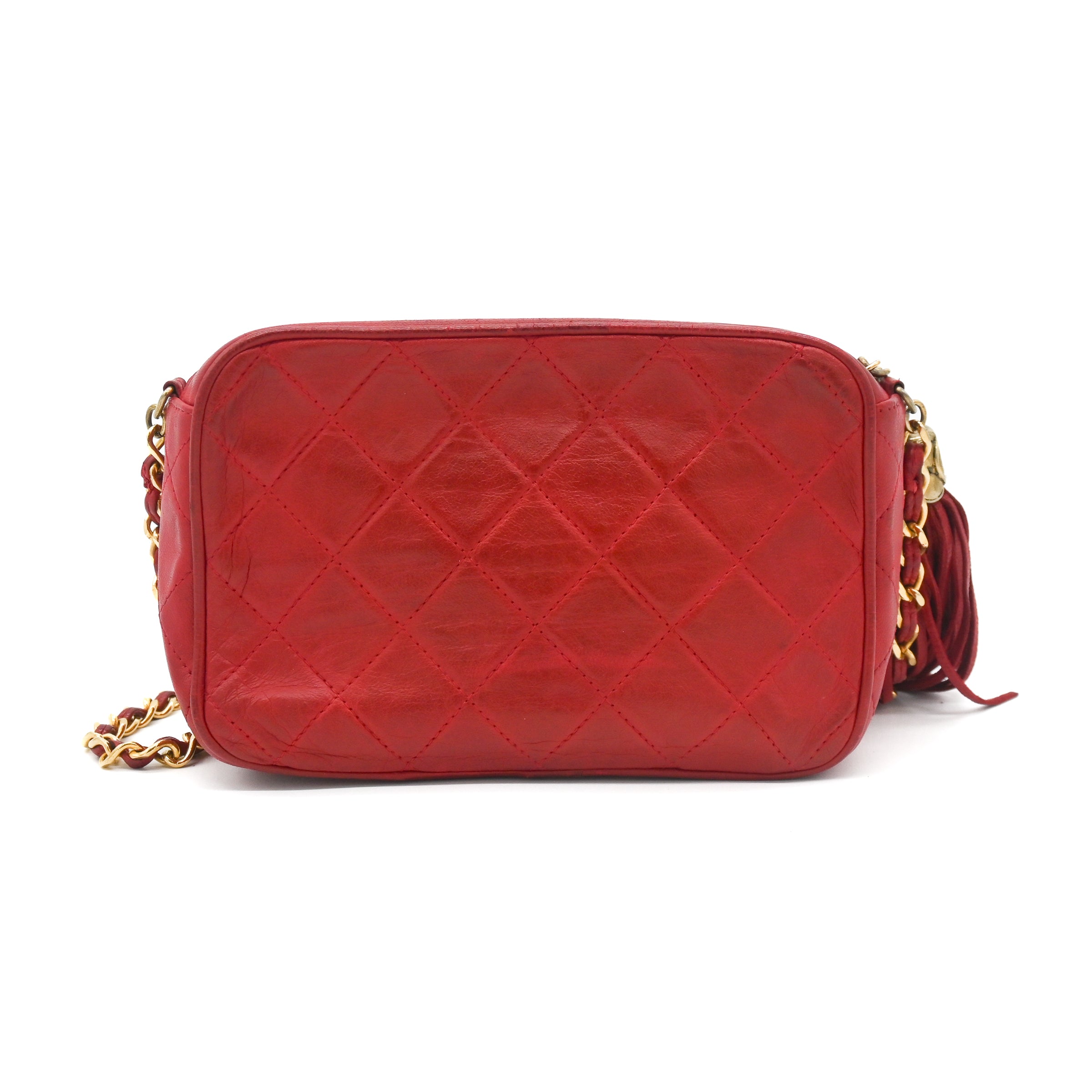 Chanel Vintage Diamond CC Camera Bag Quilted Red Leather Small