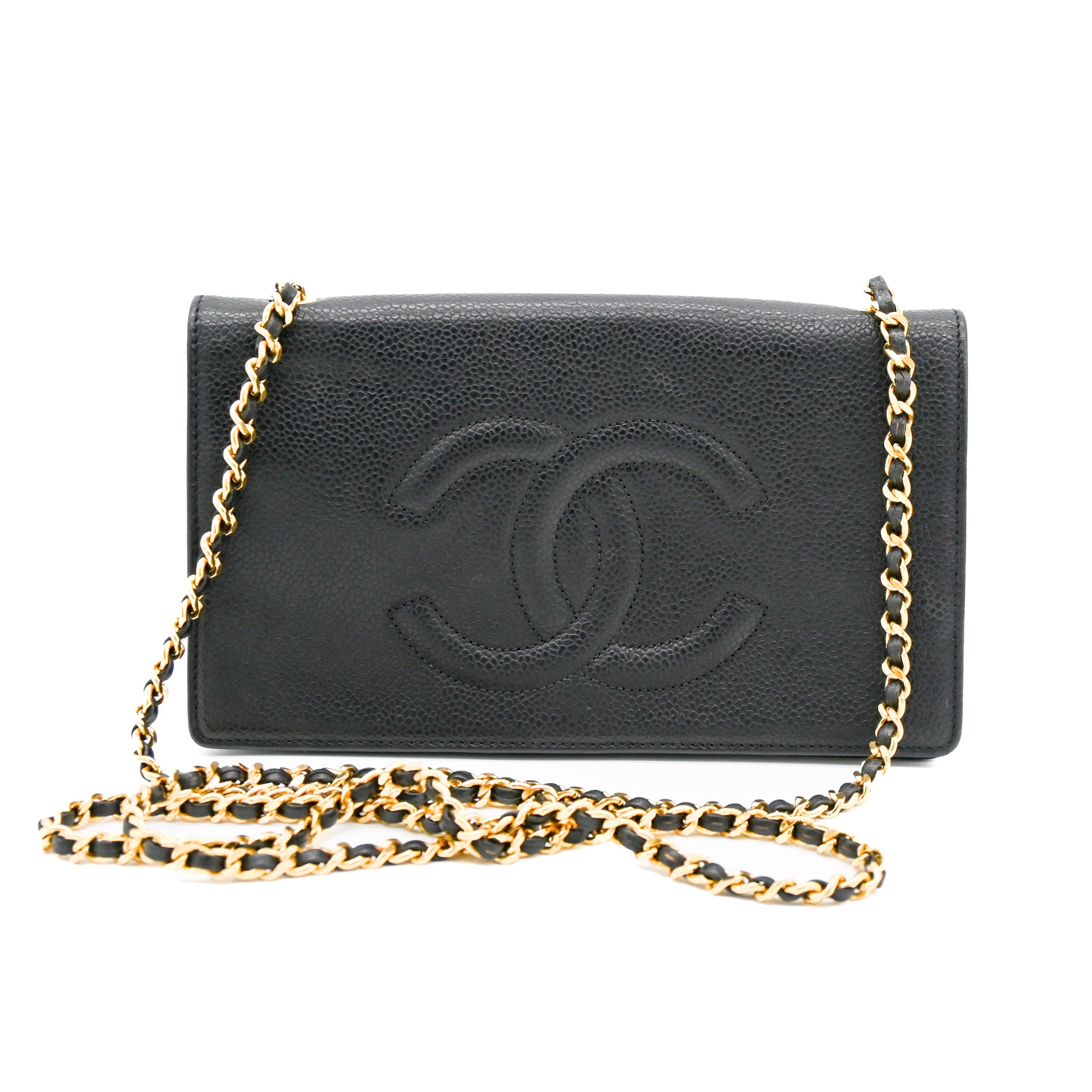 Chanel Vintage CC Black Caviar Wallet on a Chain Crossbody - Vault 55 | Preowned Designer Handbags