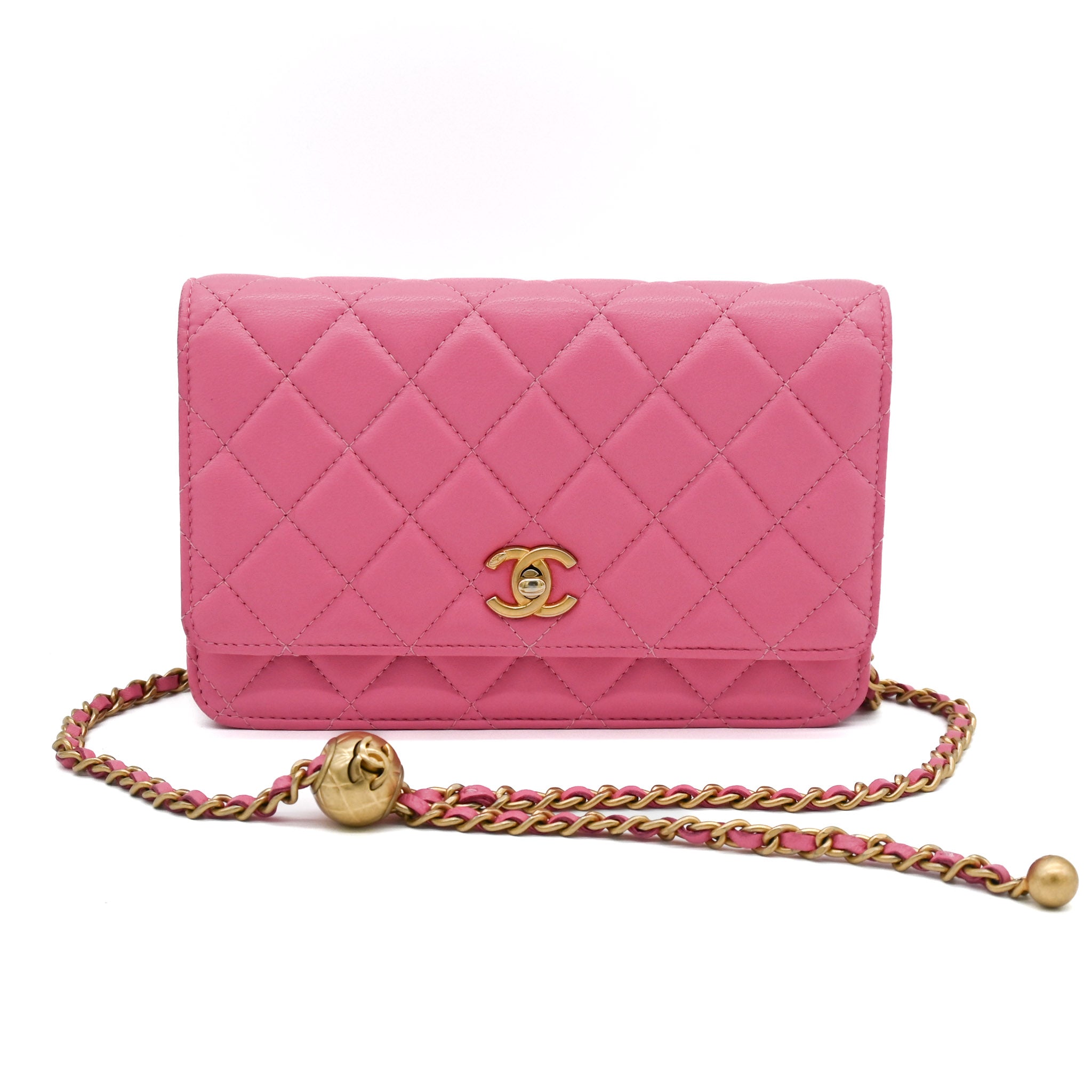 Chanel Pink Pearl Crush Lambskin Crush Wallet on Chain with Gold Hardware - Vault 55 | Authentic Preowned Luxury