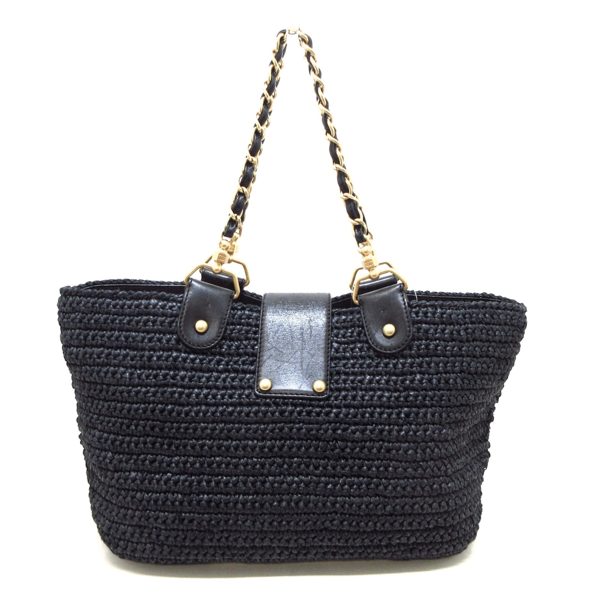 Chanel Black Woven Raffia & Leather Tote - Vault 55 | Preowned Designer Handbags
